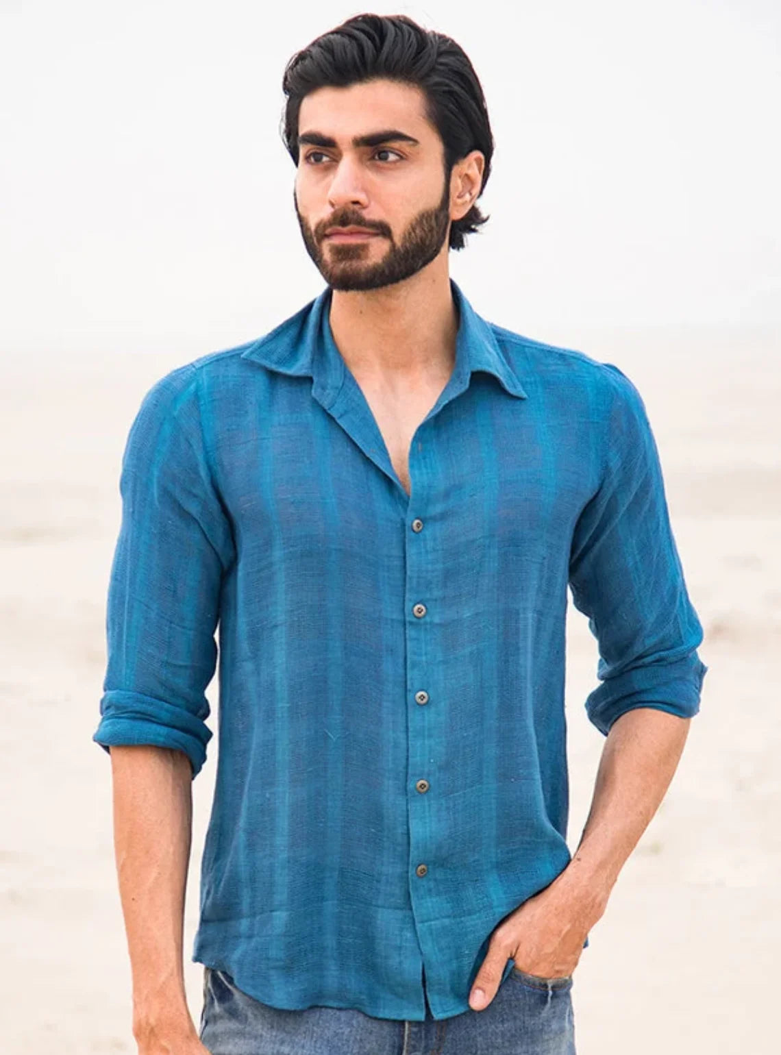 Aqua Breeze Handwoven Cotton Shirt