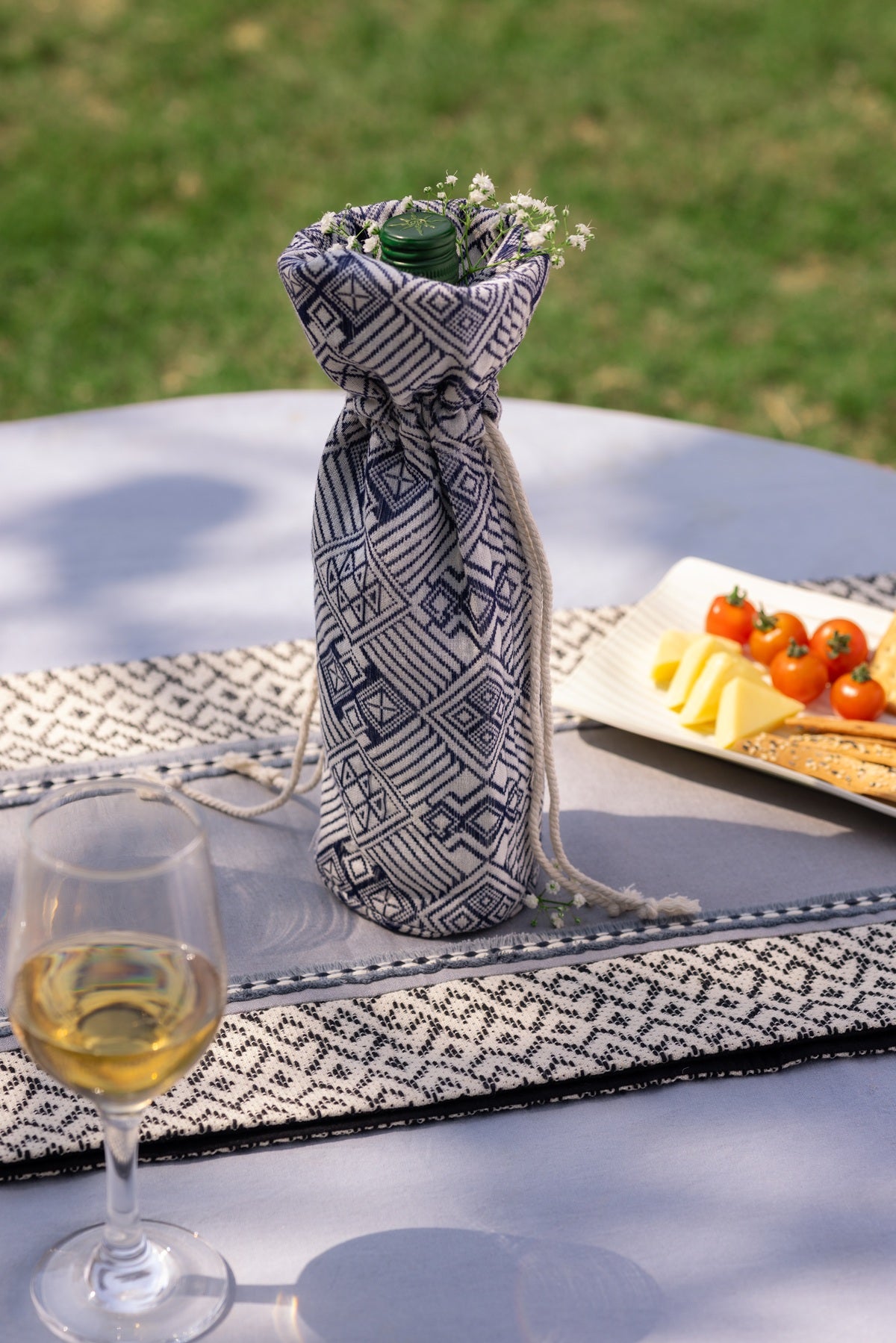 Luxury Handwoven Jacquard Wine Bottle Sleeve, Reusable Cotton Gift Cover