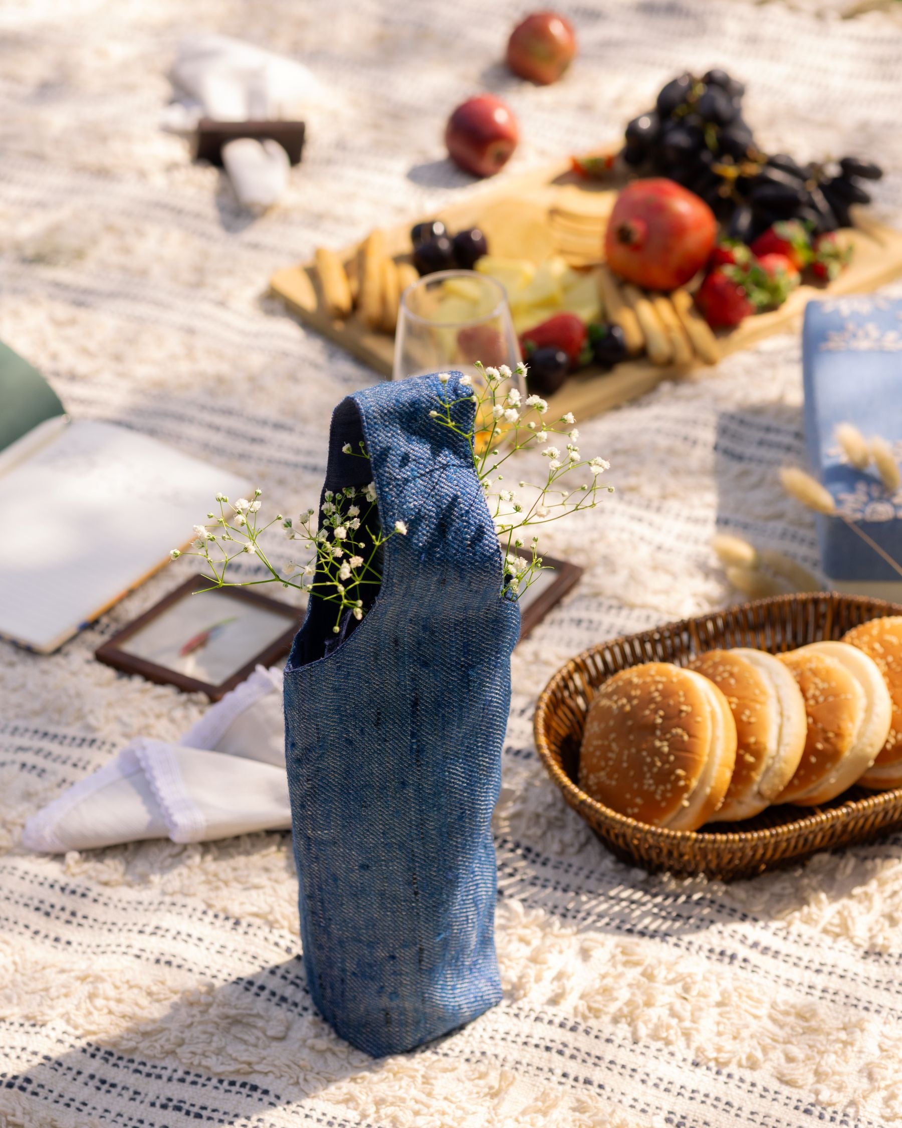 Indigo Loom, Handwoven Denim Wine Cover