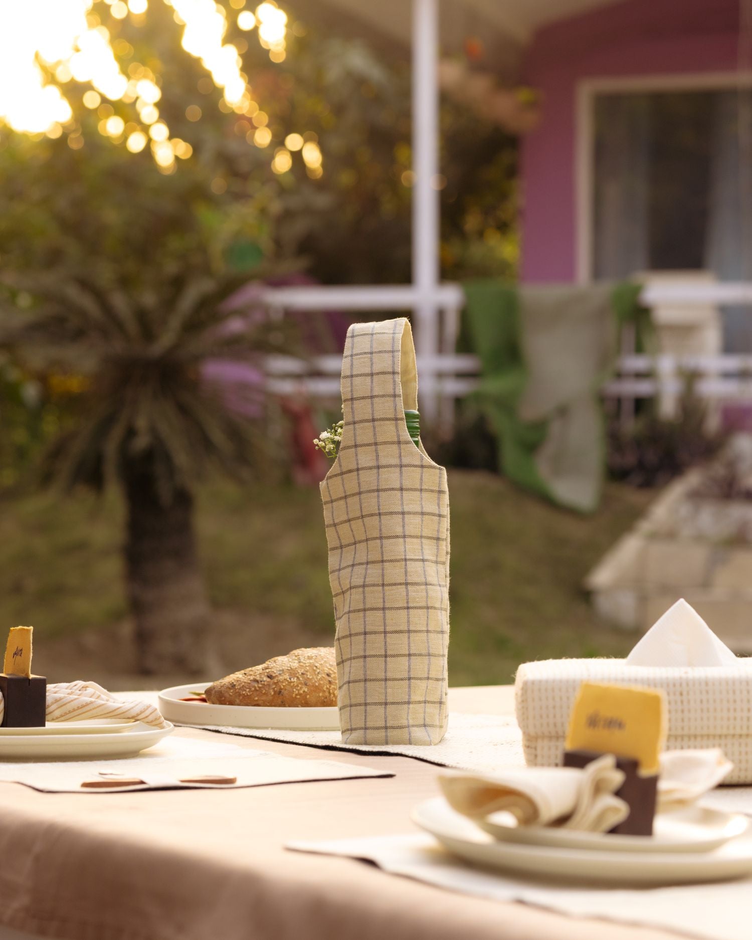 The Vineyard Edit, Handwoven Check Wine Cover