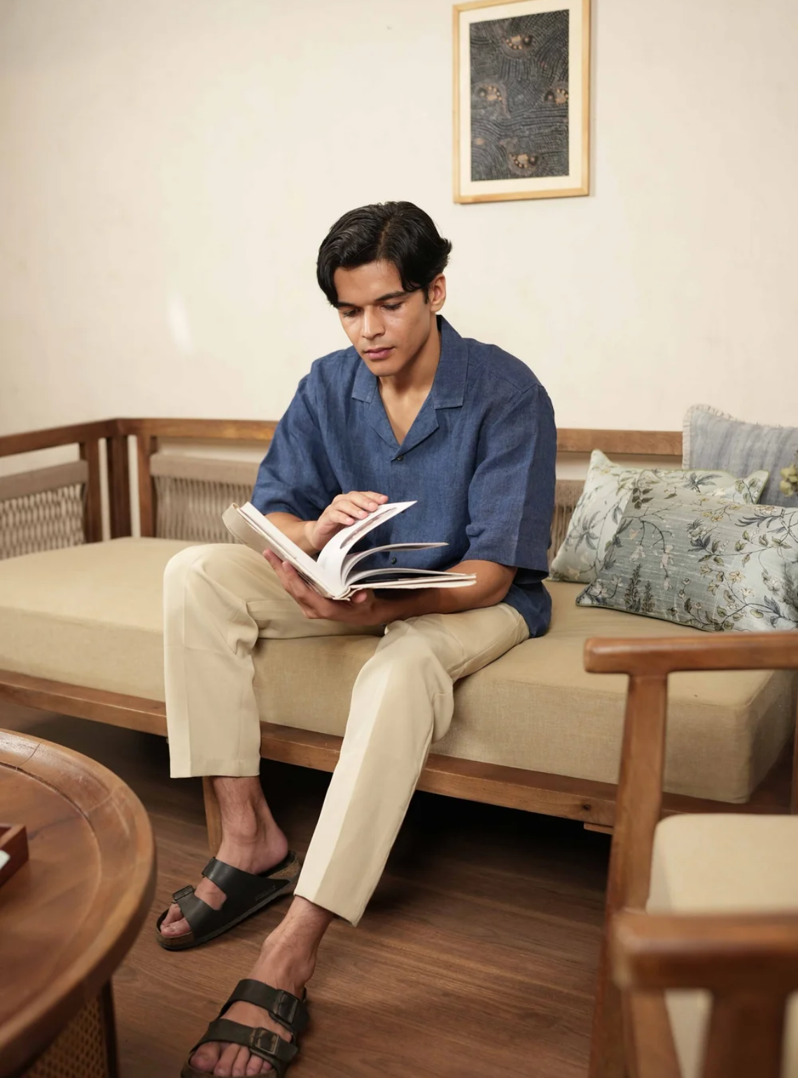 Azure Ease – Handwoven Blue 100% Linen Cuban Collar Shirt