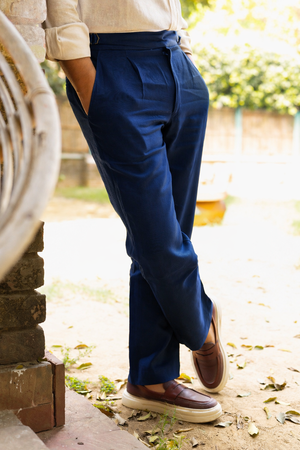 The Heritage Linen-Cotton Navy blue Trouser