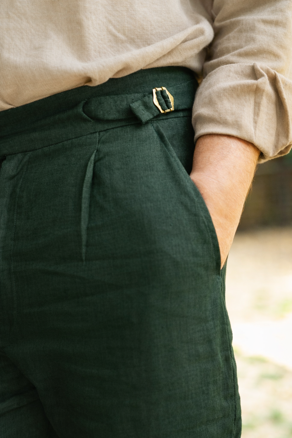 The Heritage Linen-Cotton Deep forest green Trouser