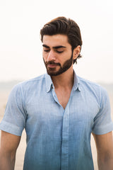 Azure Horizon Handwoven Linen Shirt