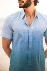 Azure Horizon Handwoven Linen Shirt