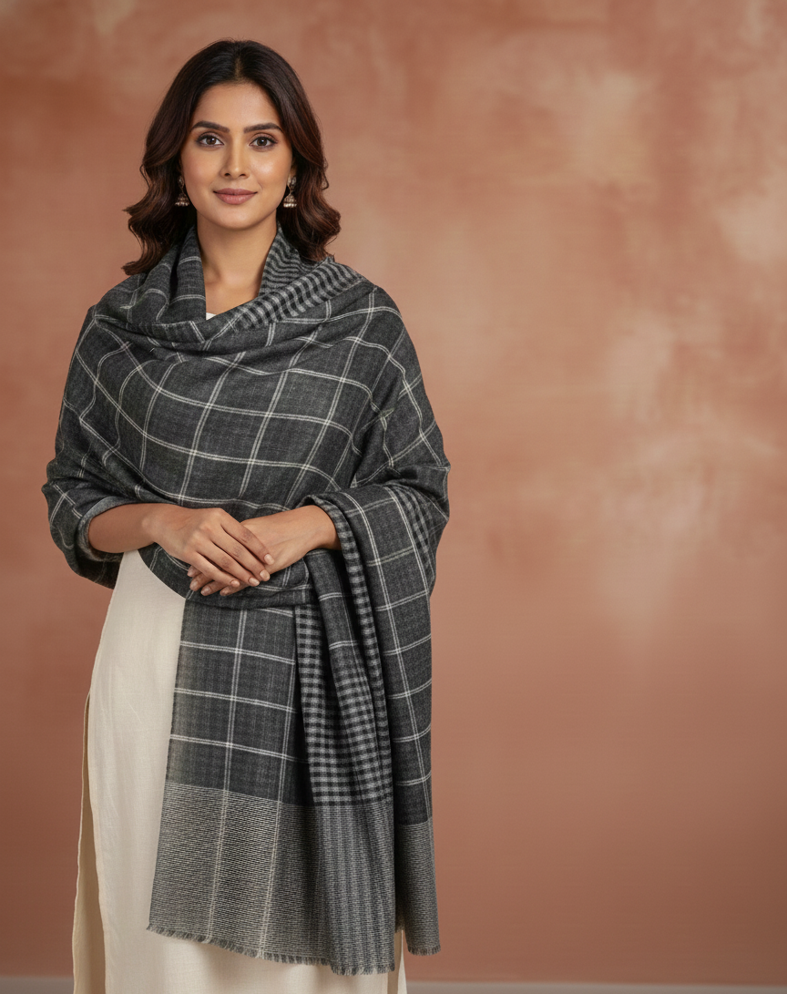 Silent Shadows Reversible Wool–Cashmere Stole