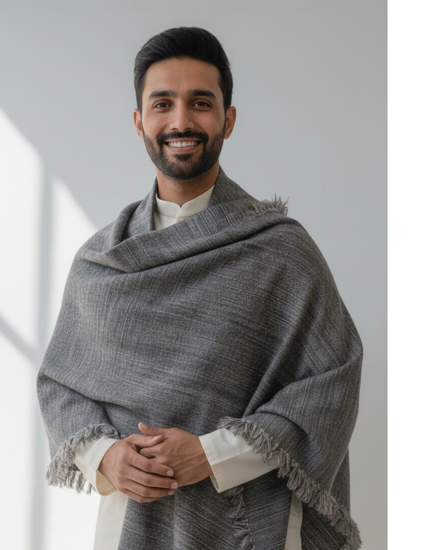 Grey Tundra Yak Wool Shawl