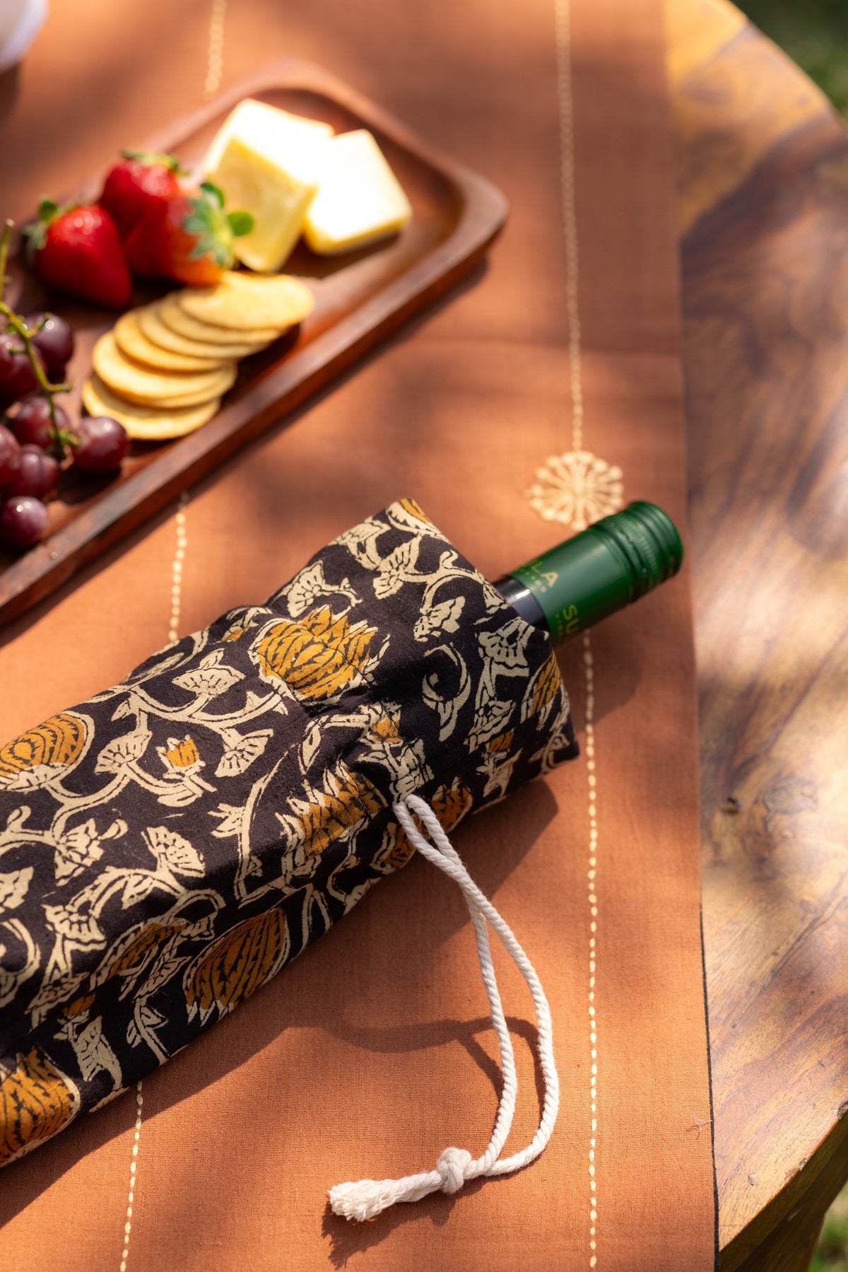 The Saffron Bloom Edit, Block Print Wine Gift Sleeve