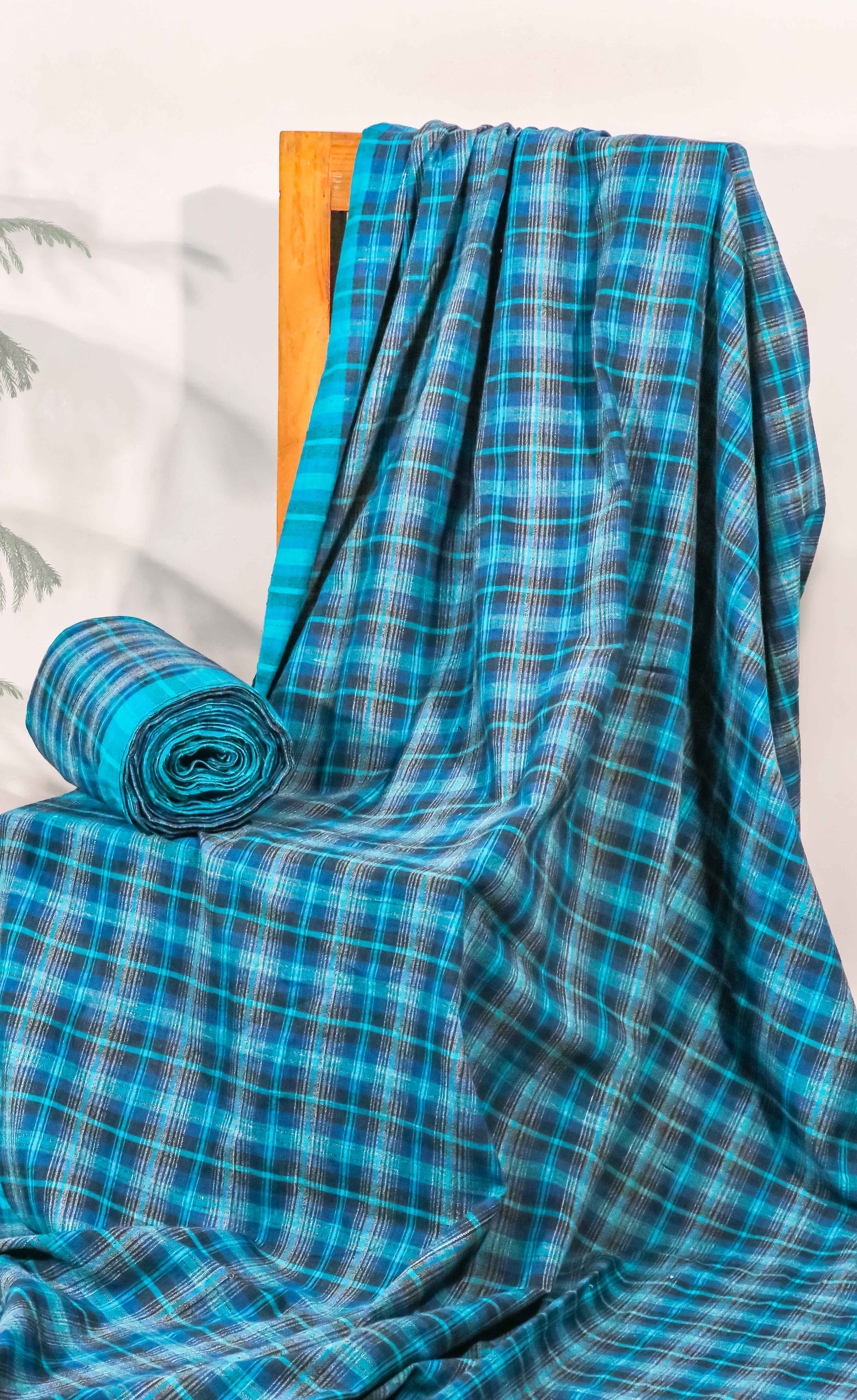 Handwoven Khadi Cotton – Blue Black Madras Check