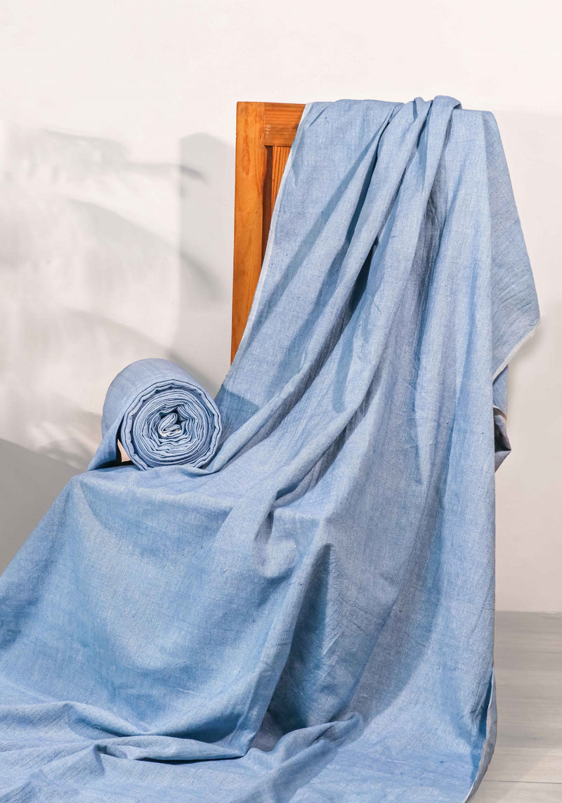 Blue Khadi Cotton Fabric – Handwoven Shamare Weave