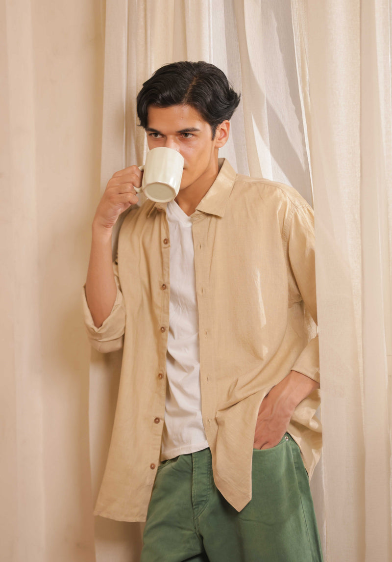 Sungrain – Yellow Handwoven Linen-Cotton Shirt for Men