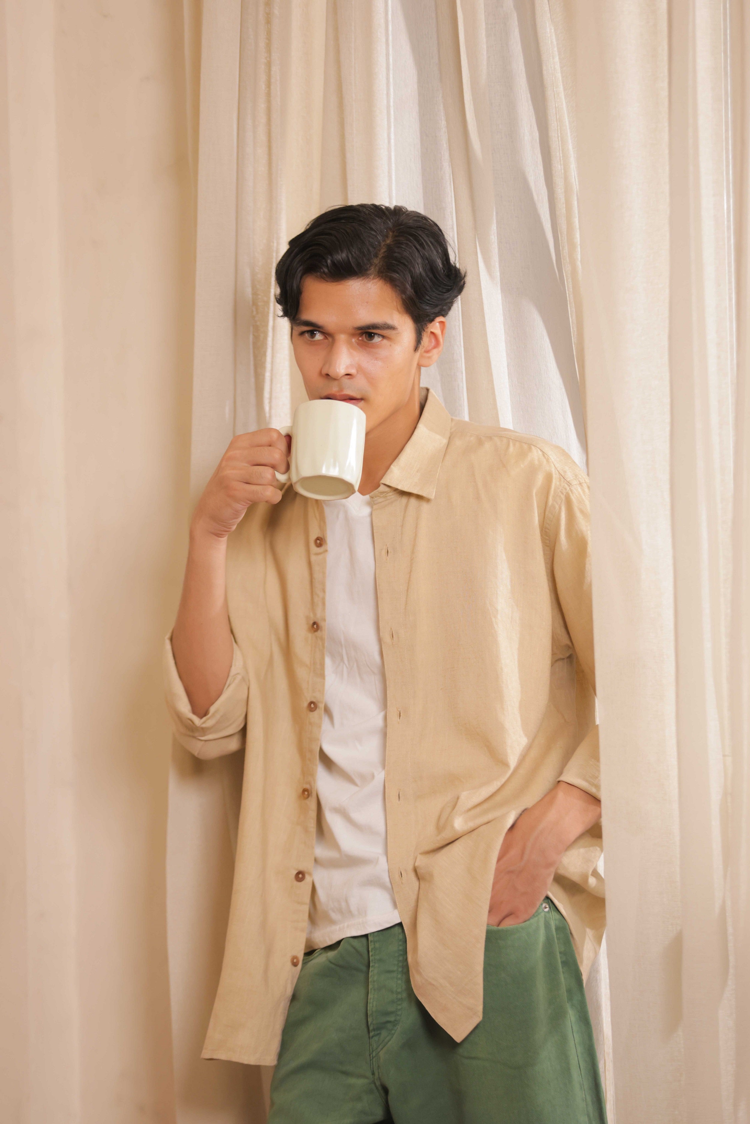 Sungrain – Yellow Handwoven Linen-Cotton Shirt for Men
