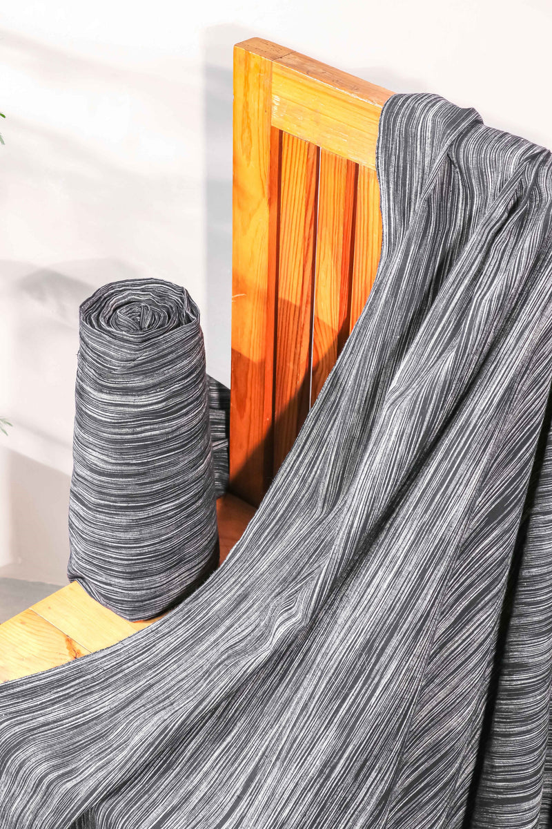 Grey & Black Handwoven Khadi Fabric, Tie Dye Effect