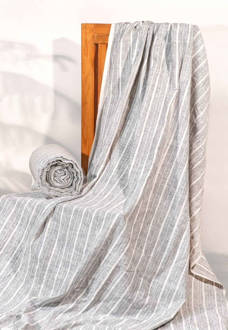Handwoven Khadi Cotton – Black & White Running Stripes