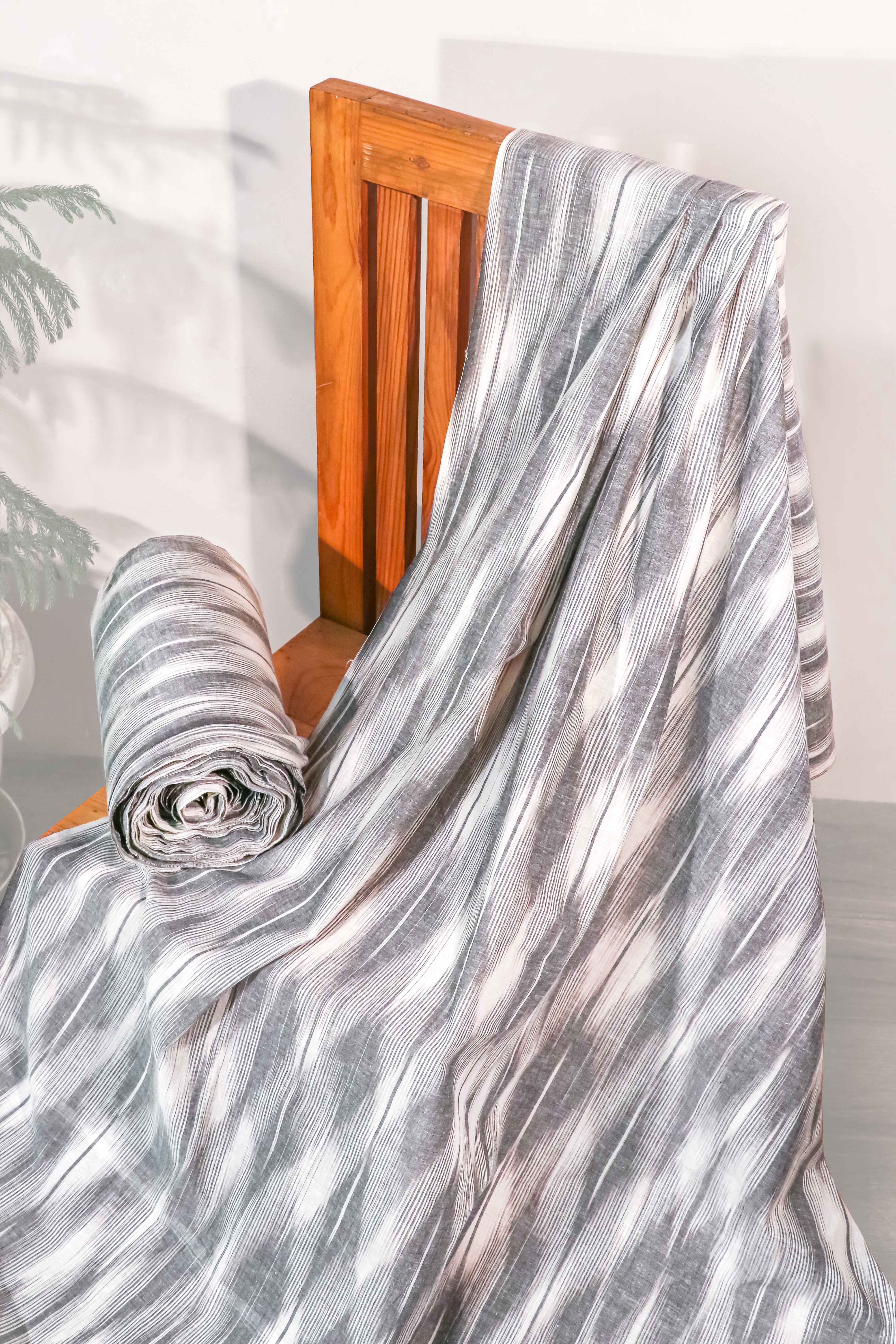 Luxury Handwoven Grey Ikat Khadi Cotton Fabric