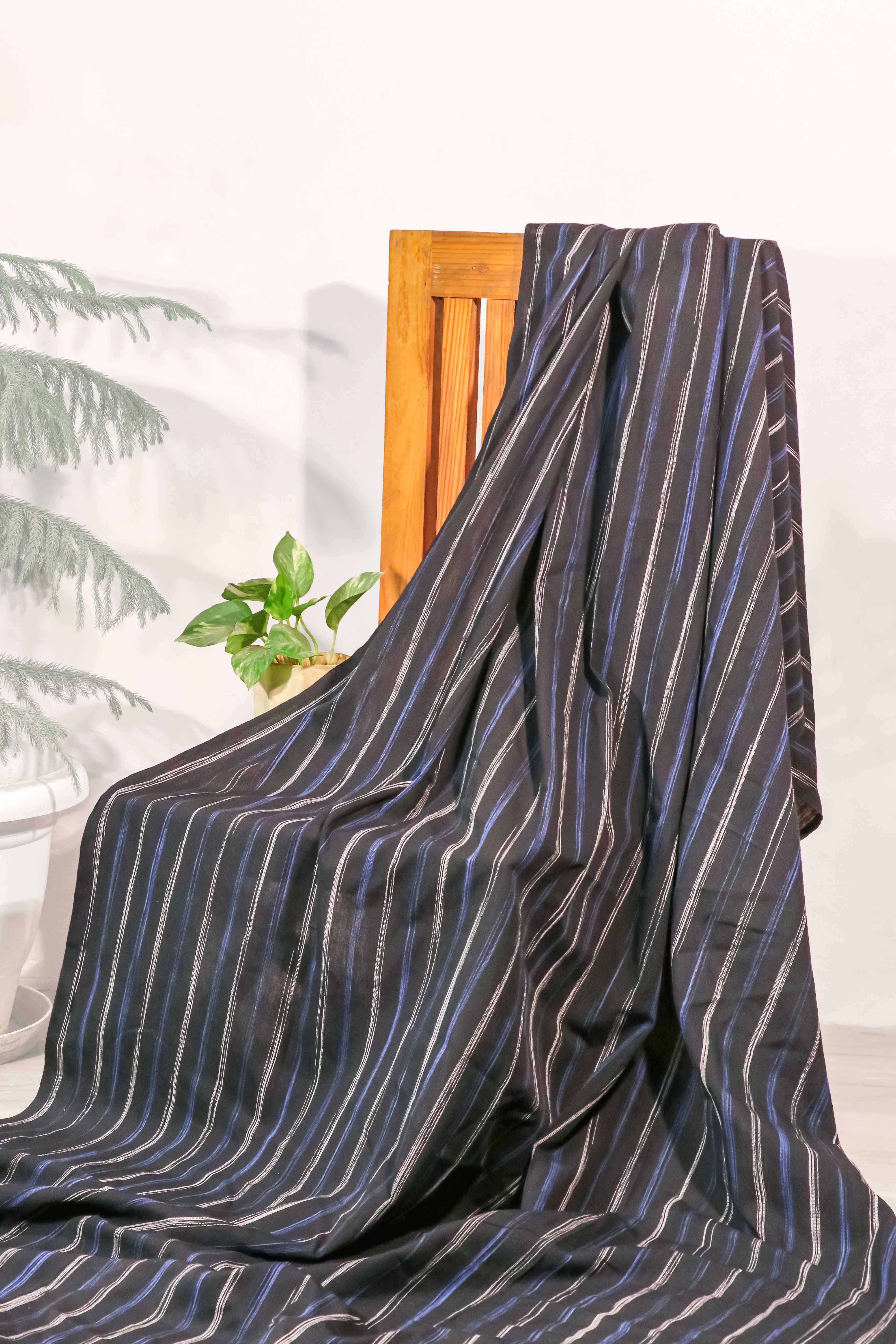 Black and Blue Missing Strips, Handwoven Khadi Cotton Fabric