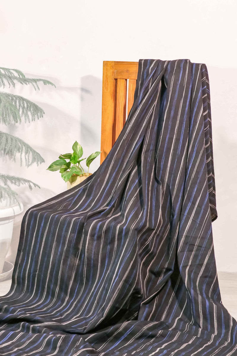 Black and Blue Missing Strips, Handwoven Khadi Cotton Fabric