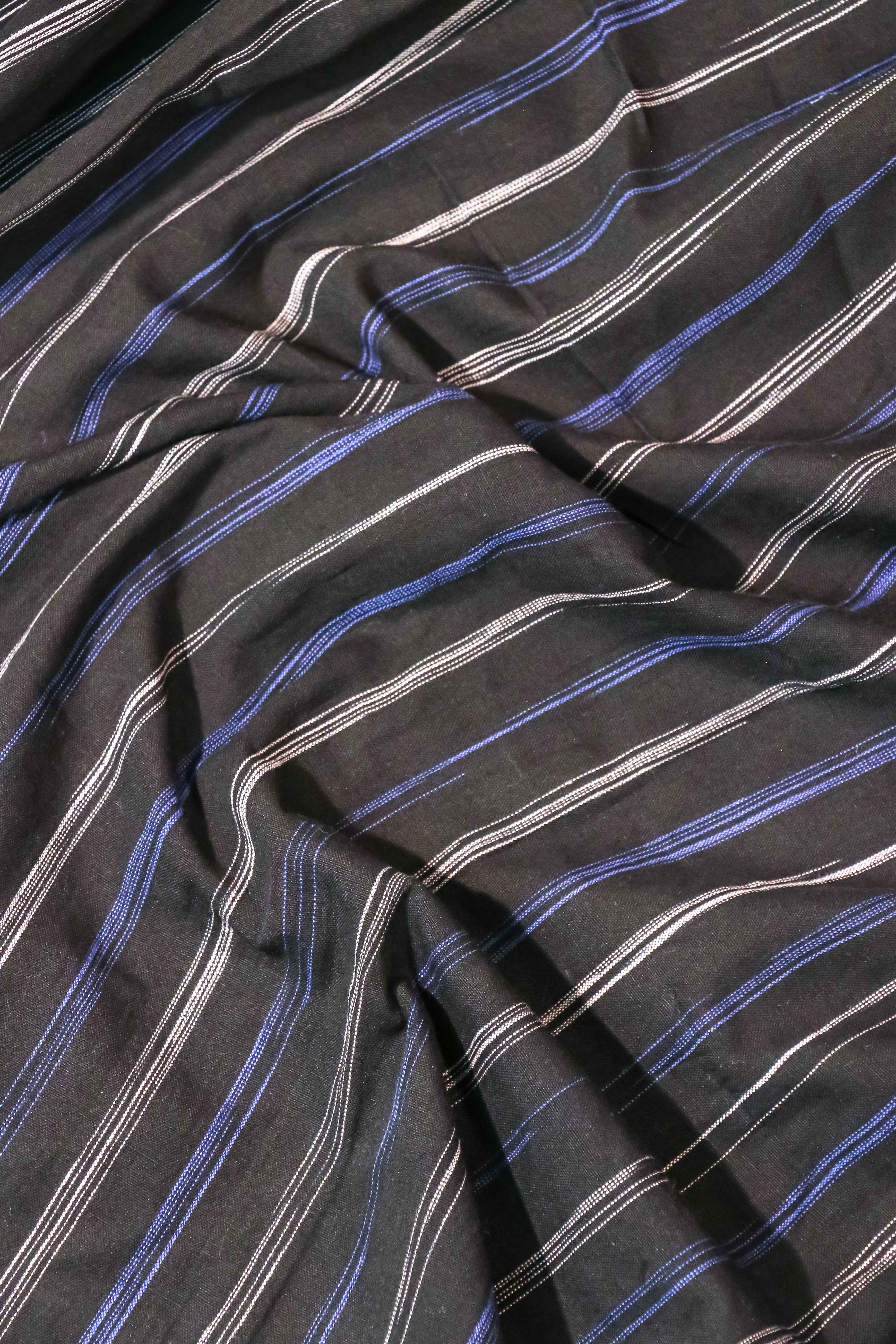 Black and Blue Missing Strips, Handwoven Khadi Cotton Fabric