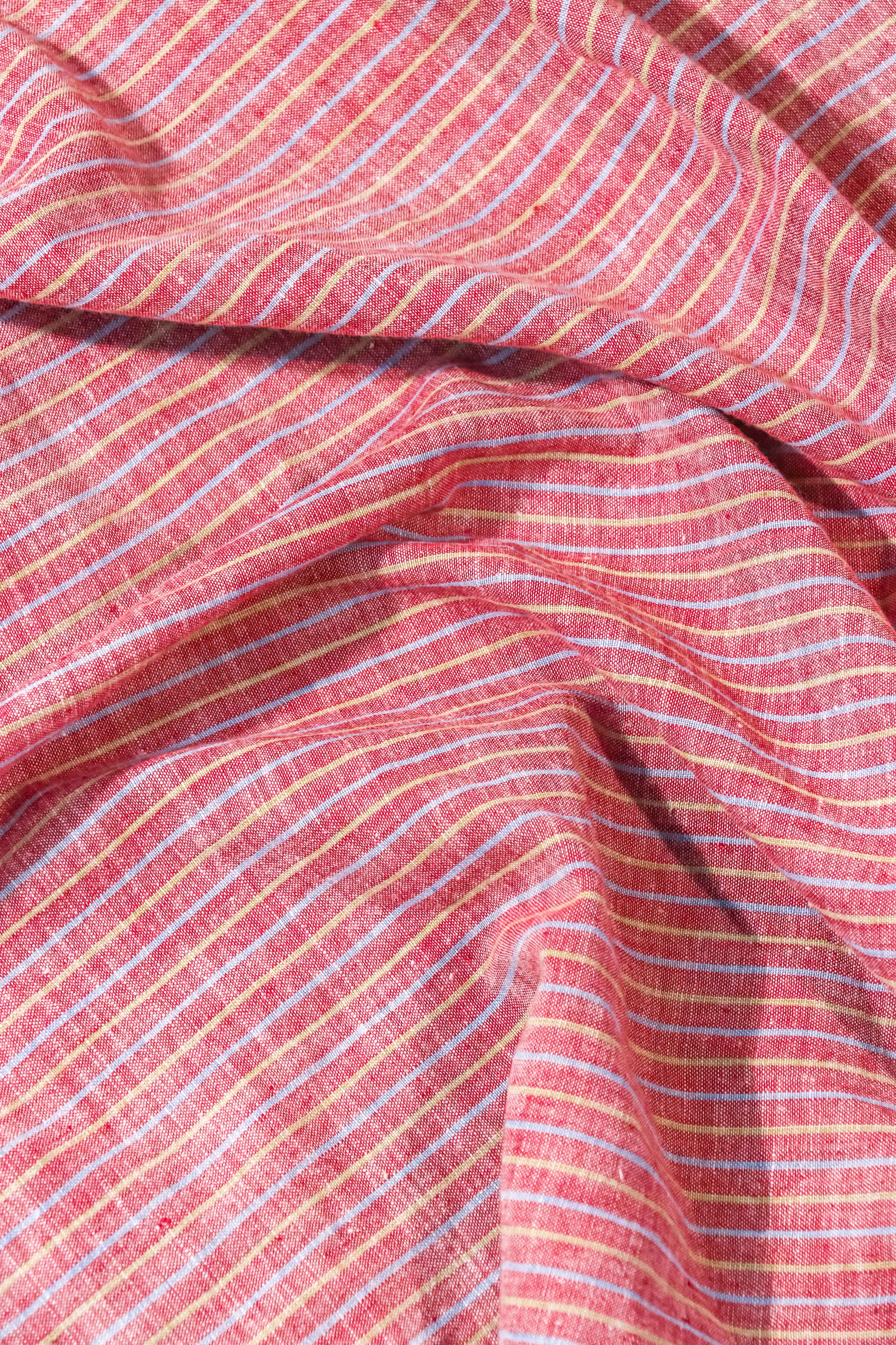 Handwoven Khadi Cotton – Red Dual-Striped Elegance