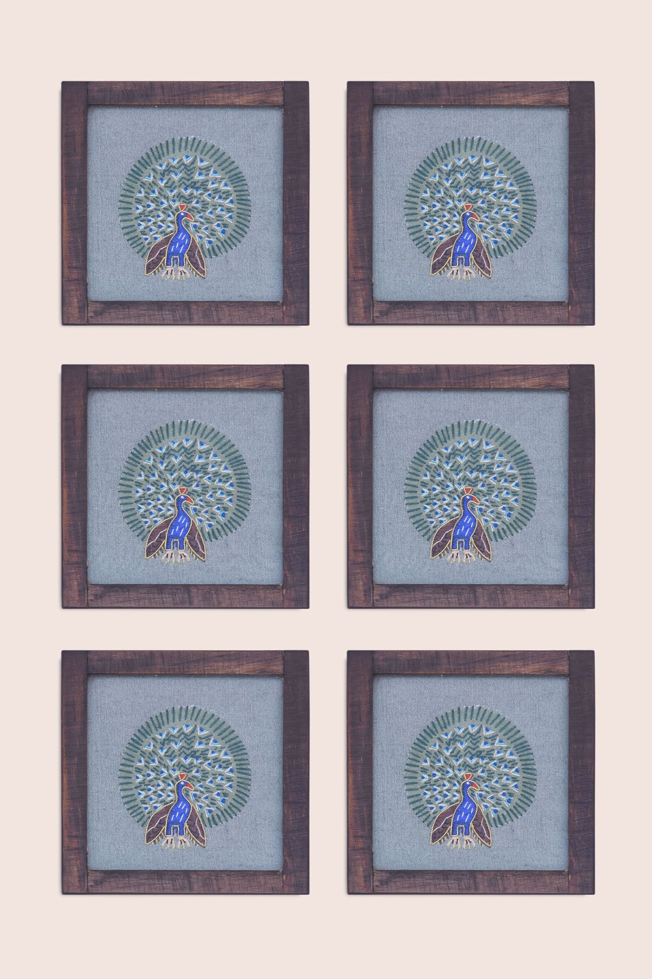 Dancing Peacock Handwoven Coasters - Set Of 2 Pcs with Coaster Holder