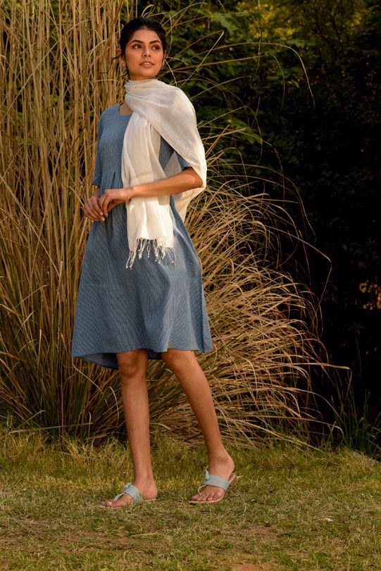 Round -Neck Striped Dress