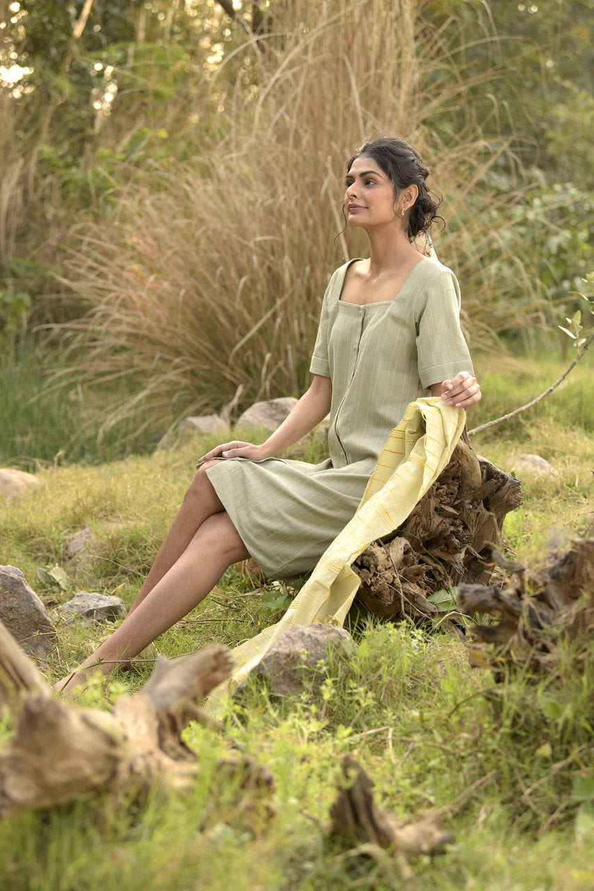 Strip Dress With Running Embroidery