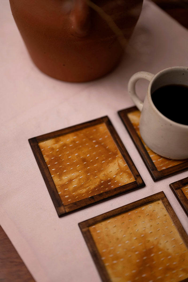Pearl Handwoven Coasters - Set Of 2 Pcs with Coaster Holder