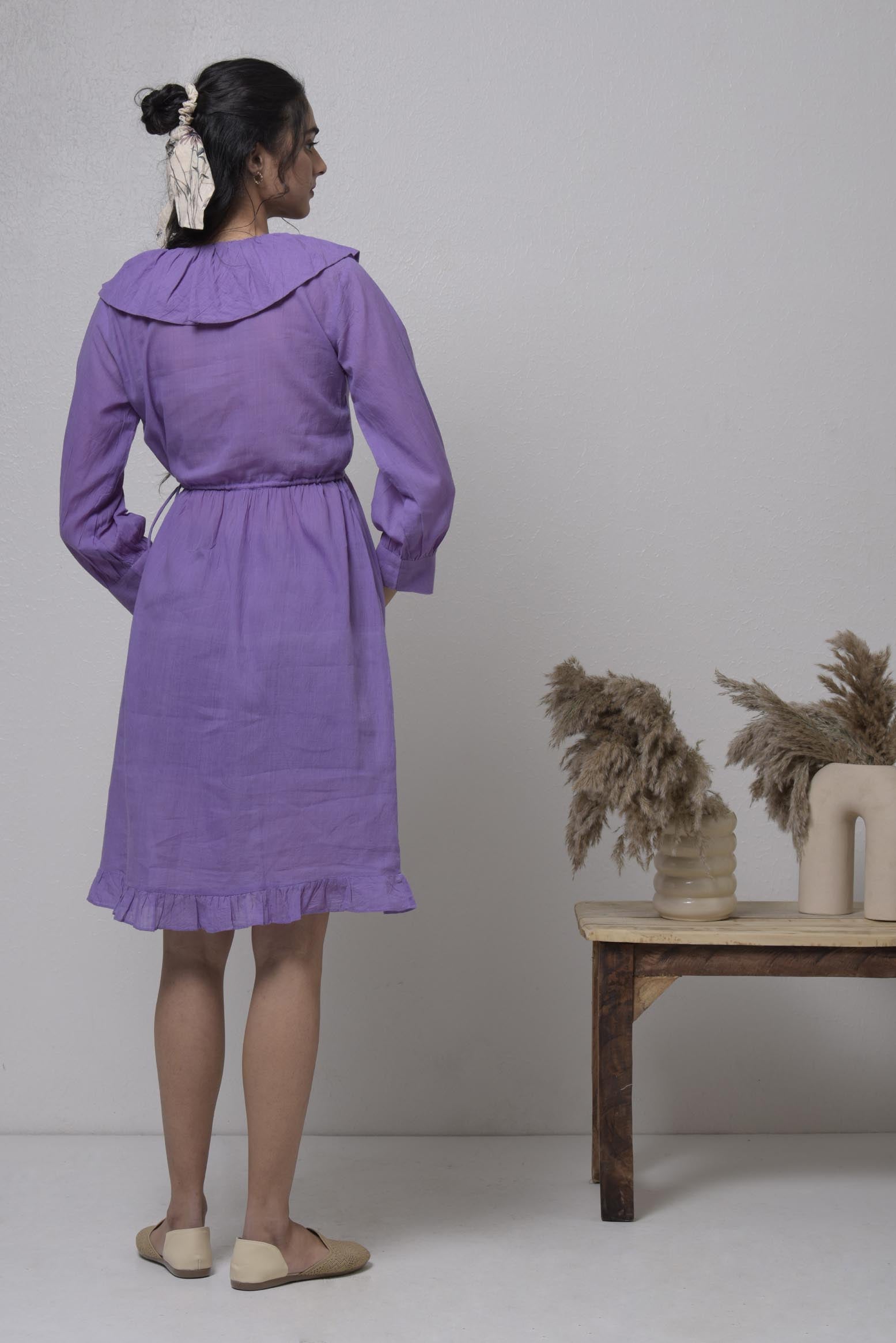 Gathered Rounded Flat Collar Dress