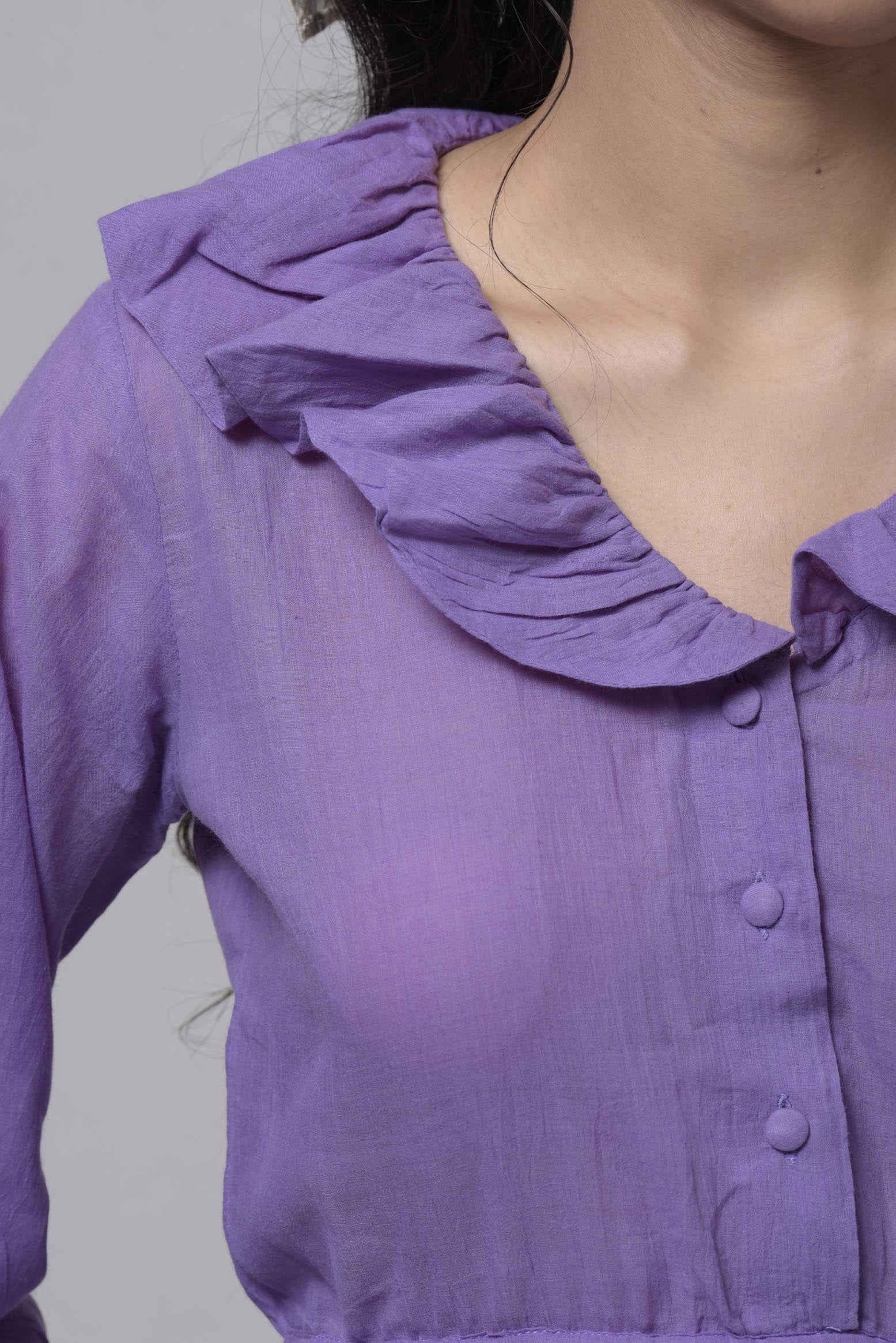 Gathered Rounded Flat Collar Dress