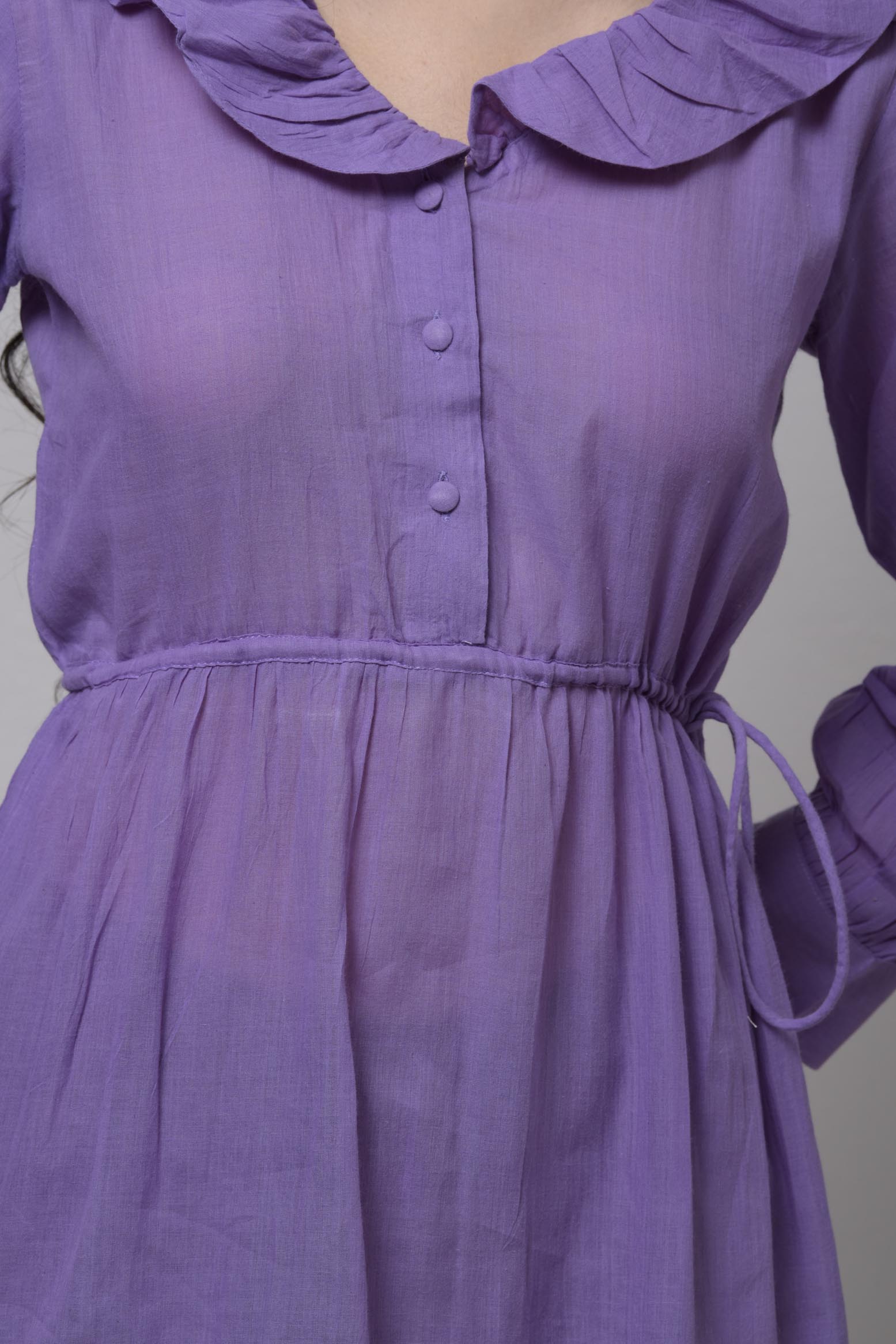 Gathered Rounded Flat Collar Dress