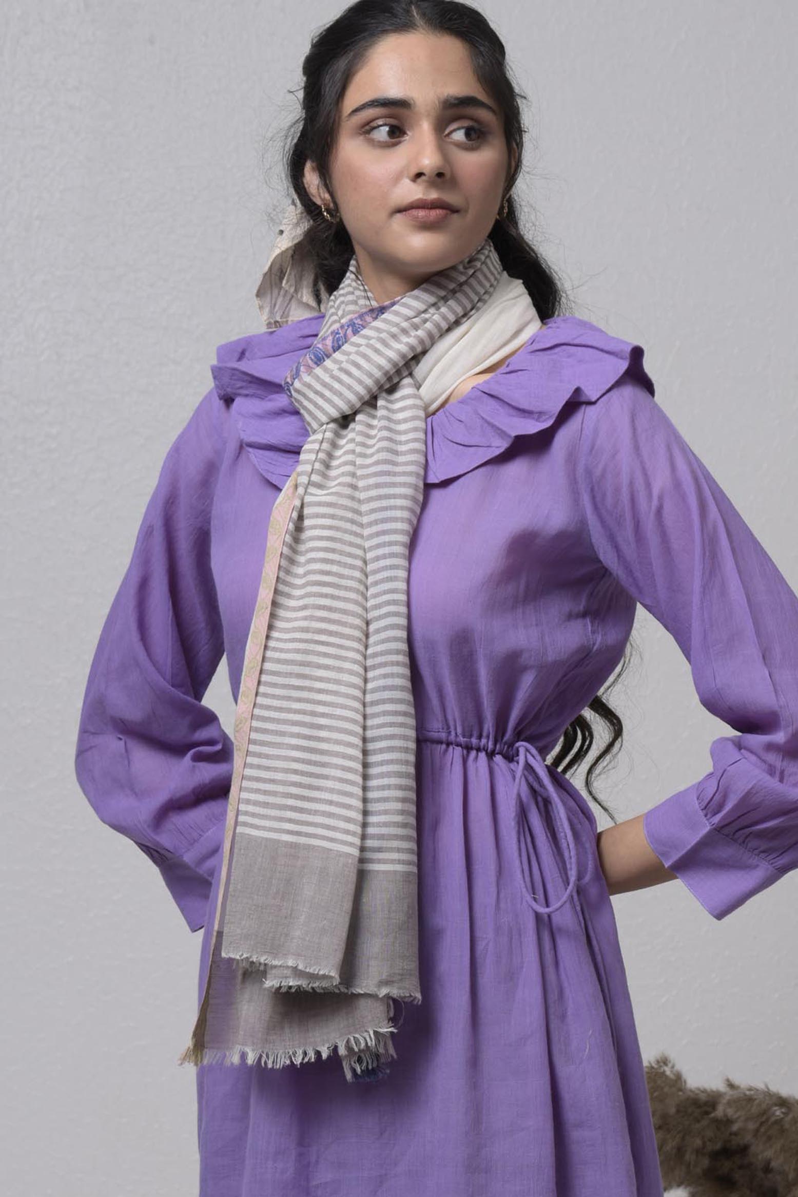 Gathered Rounded Flat Collar Dress
