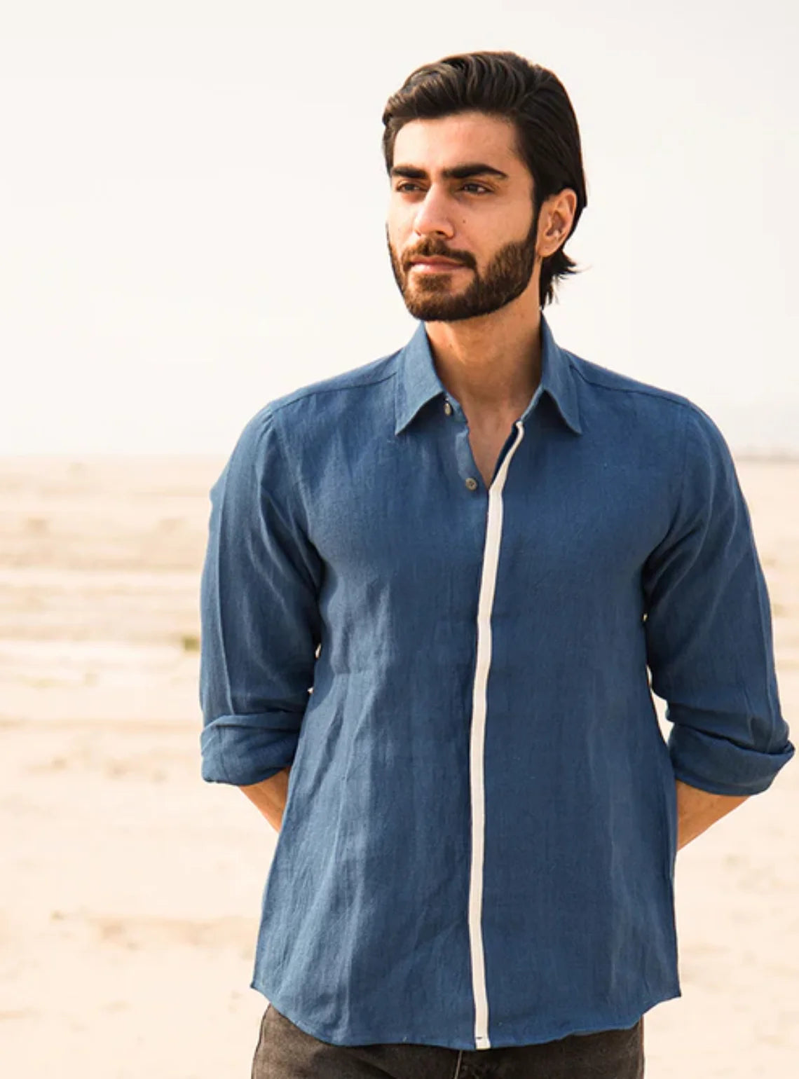 Cobalt Breeze Handwoven Linen Shirt