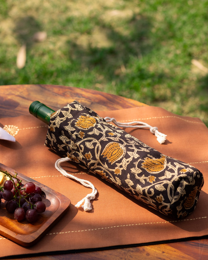 The Saffron Bloom Edit, Block Print Wine Gift Sleeve