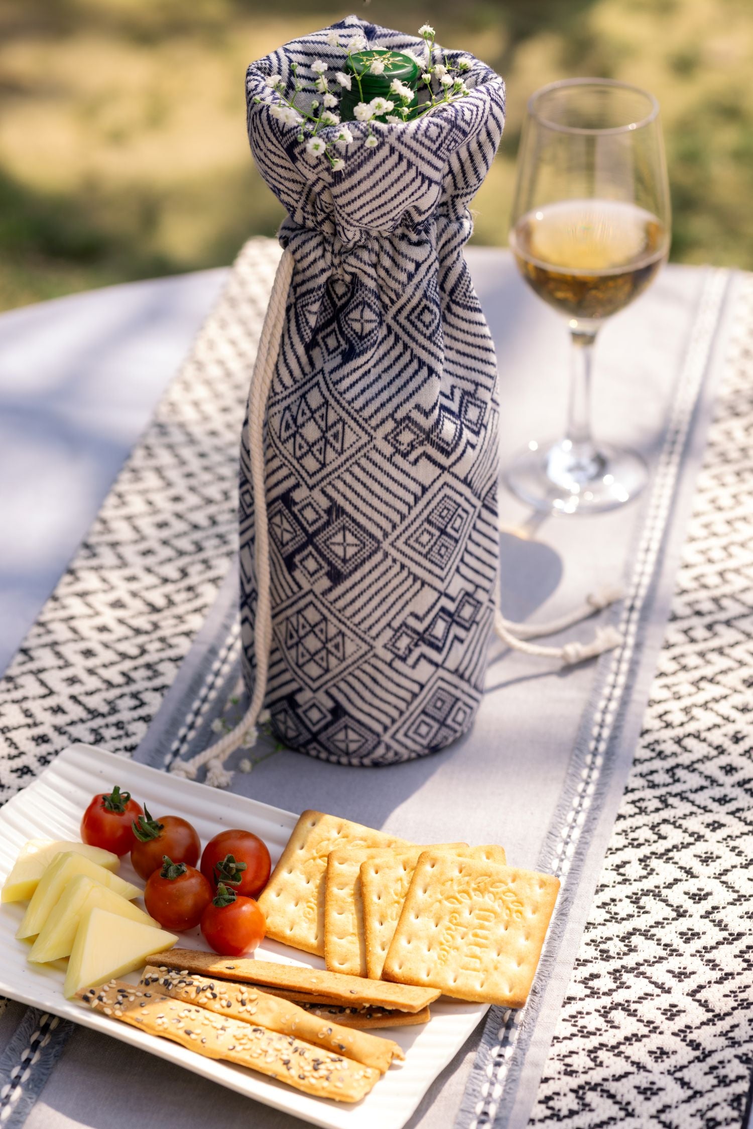 Luxury Handwoven Jacquard Wine Bottle Sleeve, Reusable Cotton Gift Cover