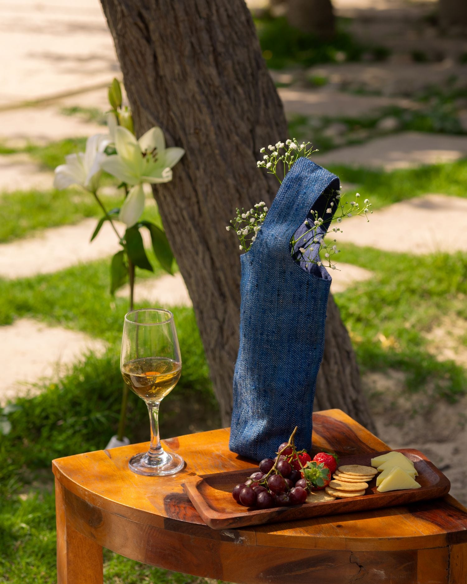 Indigo Loom, Handwoven Denim Wine Cover