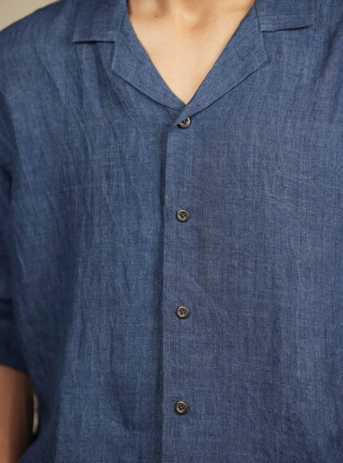 Azure Ease – Handwoven Blue 100% Linen Cuban Collar Shirt