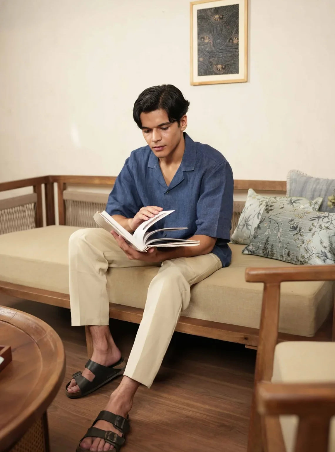 Azure Ease – Handwoven Blue 100% Linen Cuban Collar Shirt