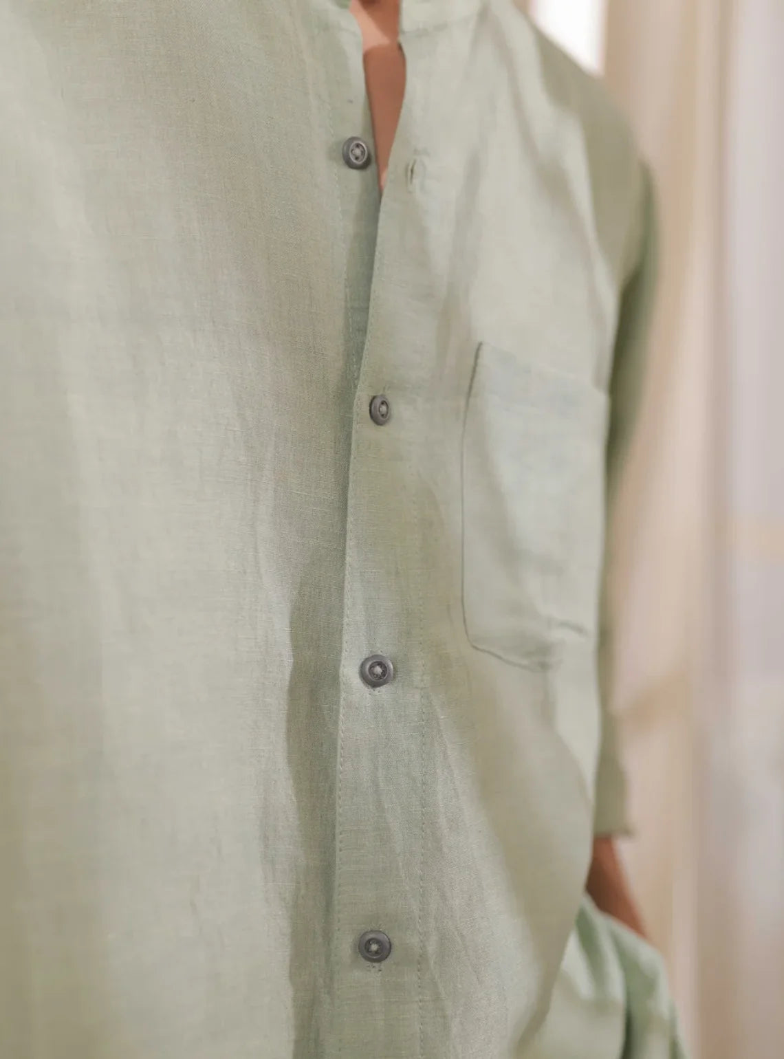 Meadow Mist, Green Handwoven Linen-Cotton Shirt for Men