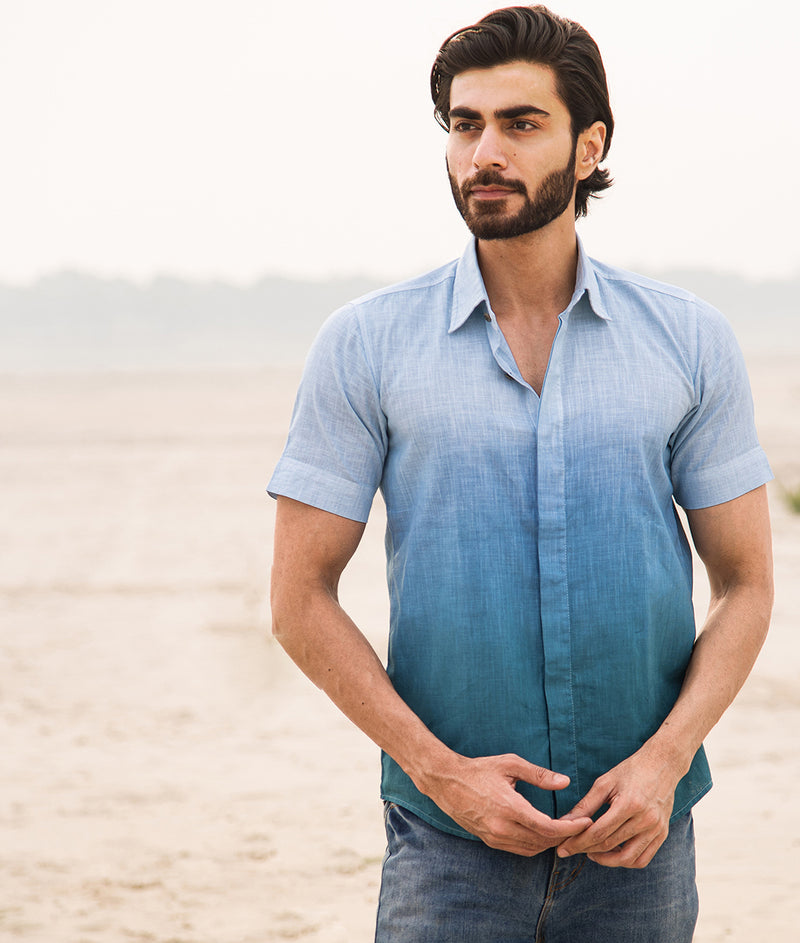 Azure Horizon Handwoven 100% Linen Shirt
