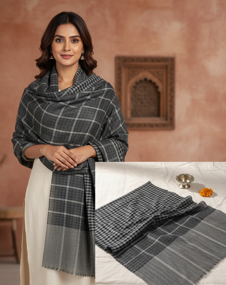 Silent Shadows Reversible Wool–Cashmere Stole