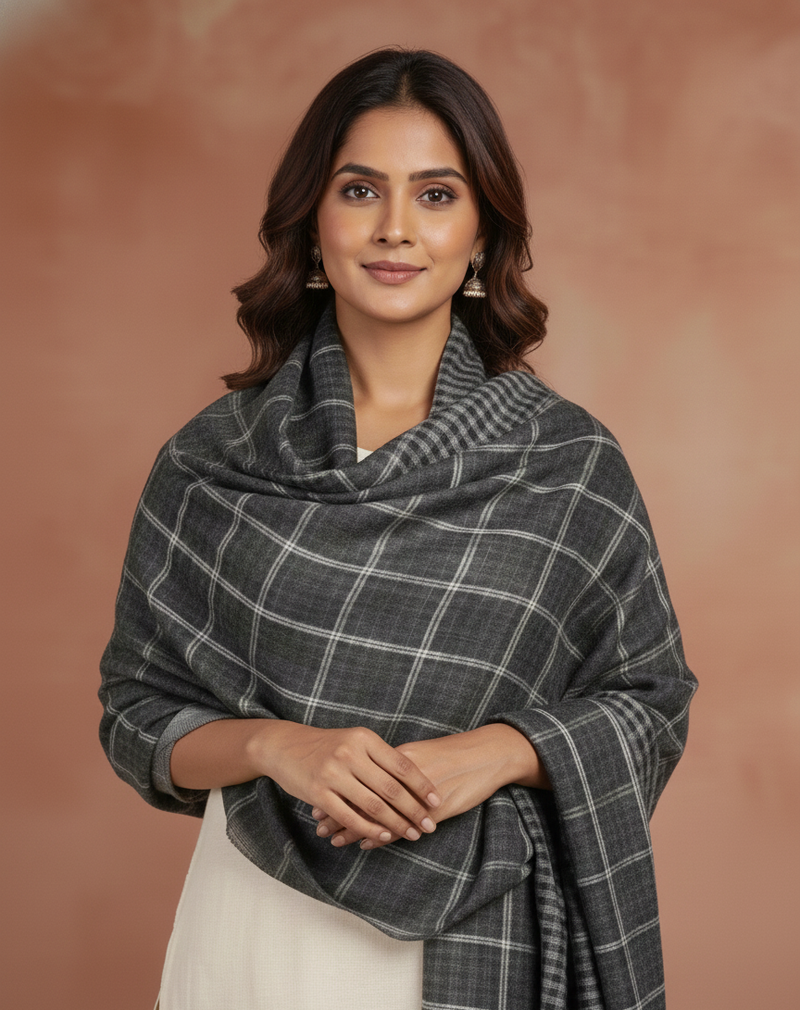 Silent Shadows Reversible Wool–Cashmere Stole