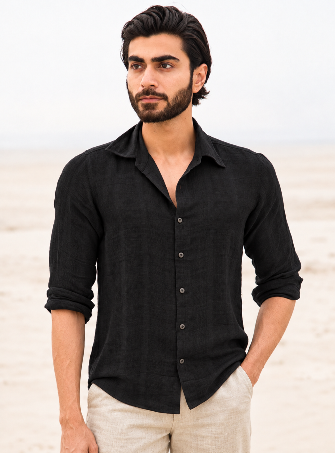 Aqua Breeze Handwoven Black Cotton Shirt