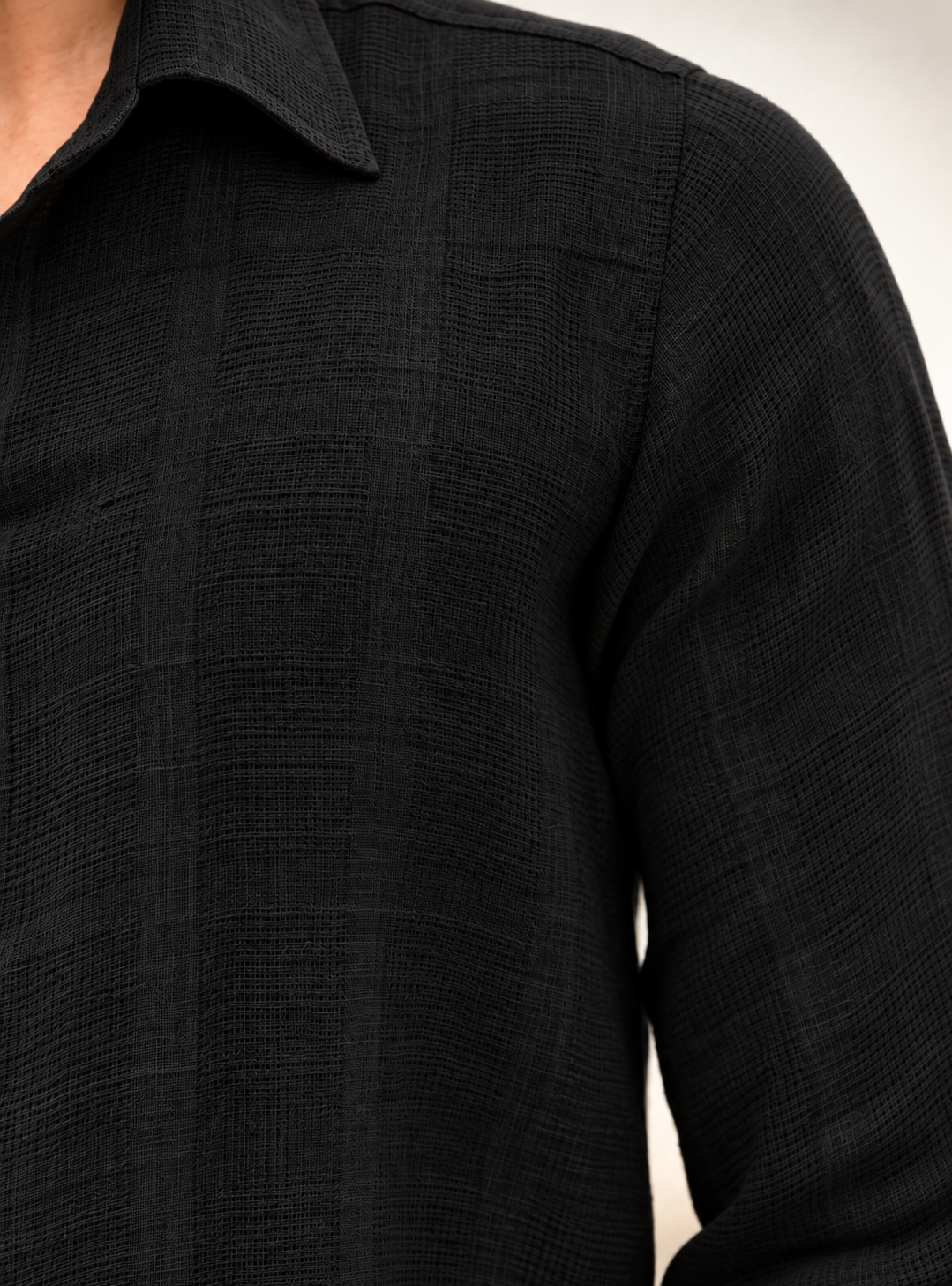 Aqua Breeze Handwoven Black Cotton Shirt