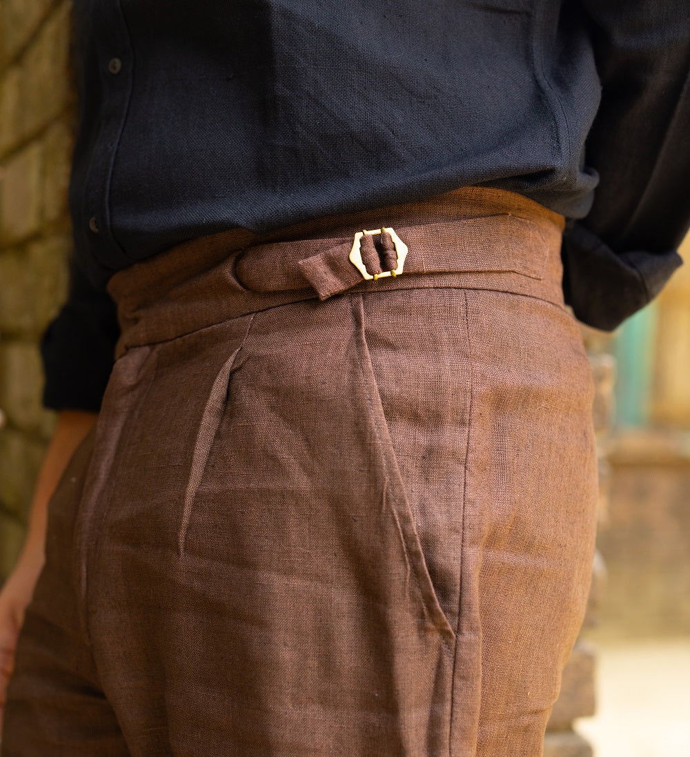 The Heritage Linen-Cotton Dark Brown Trouser