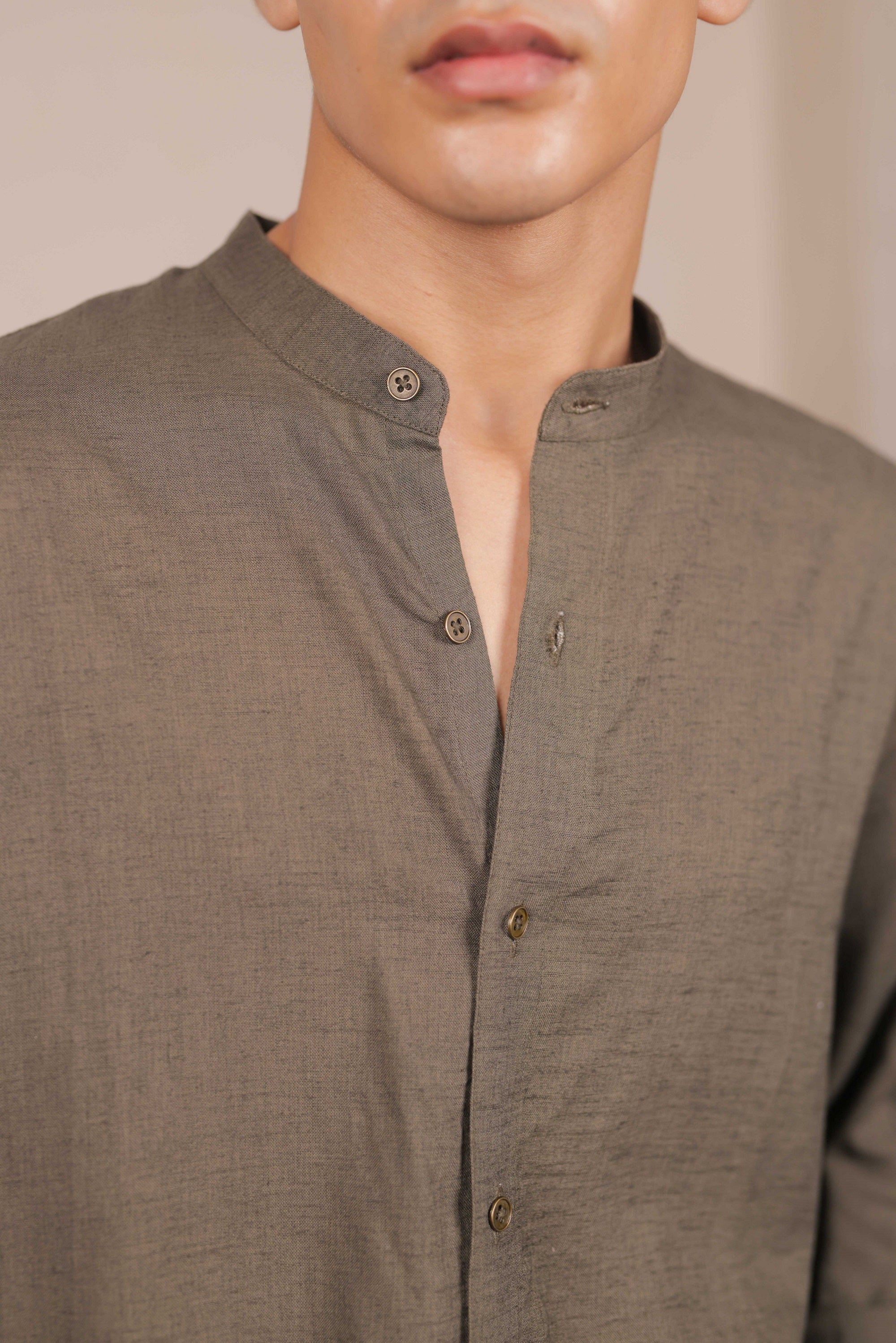 Olive Calm,  Handwoven Linen Cotton Shirt