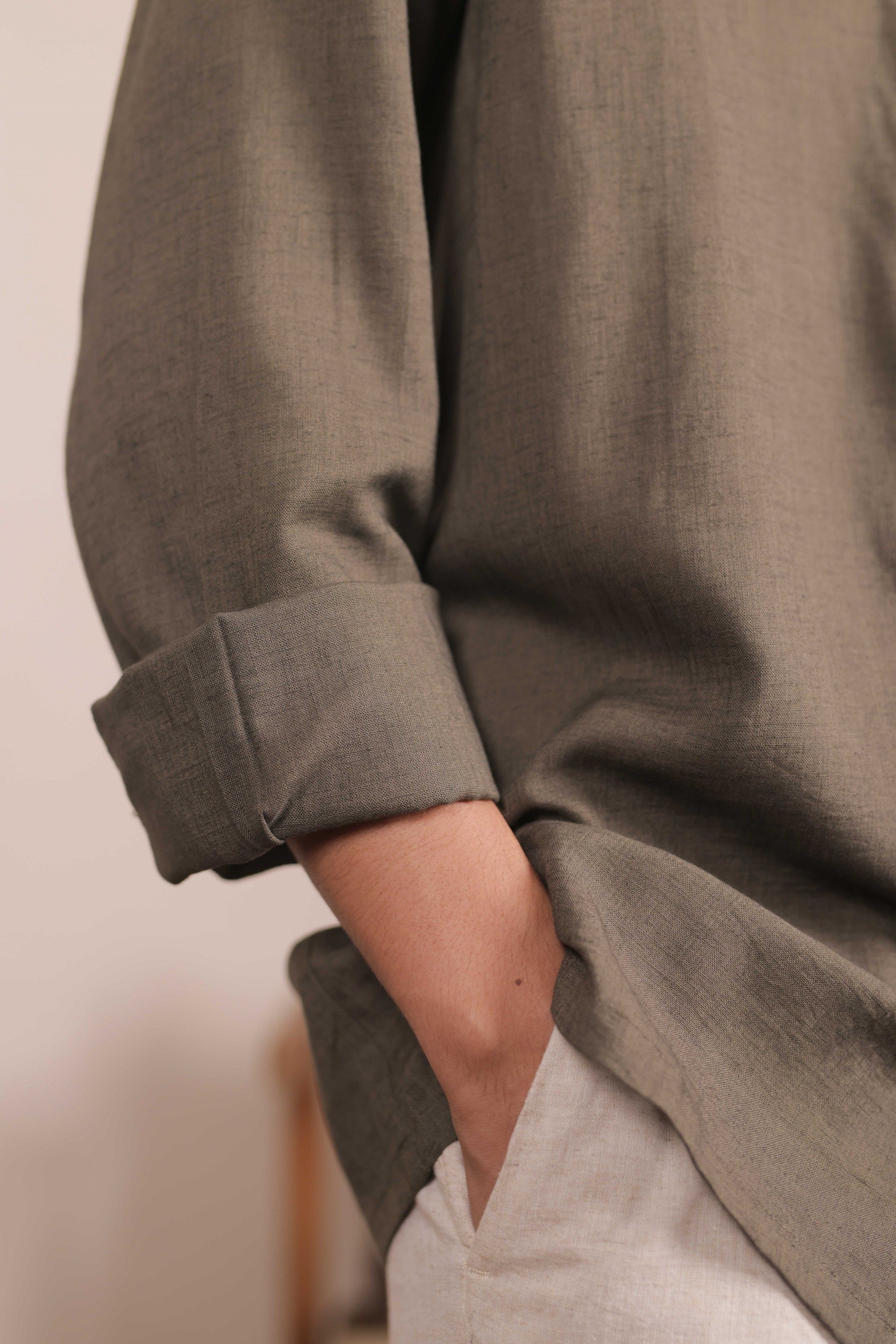 Olive Calm,  Handwoven Linen Cotton Shirt