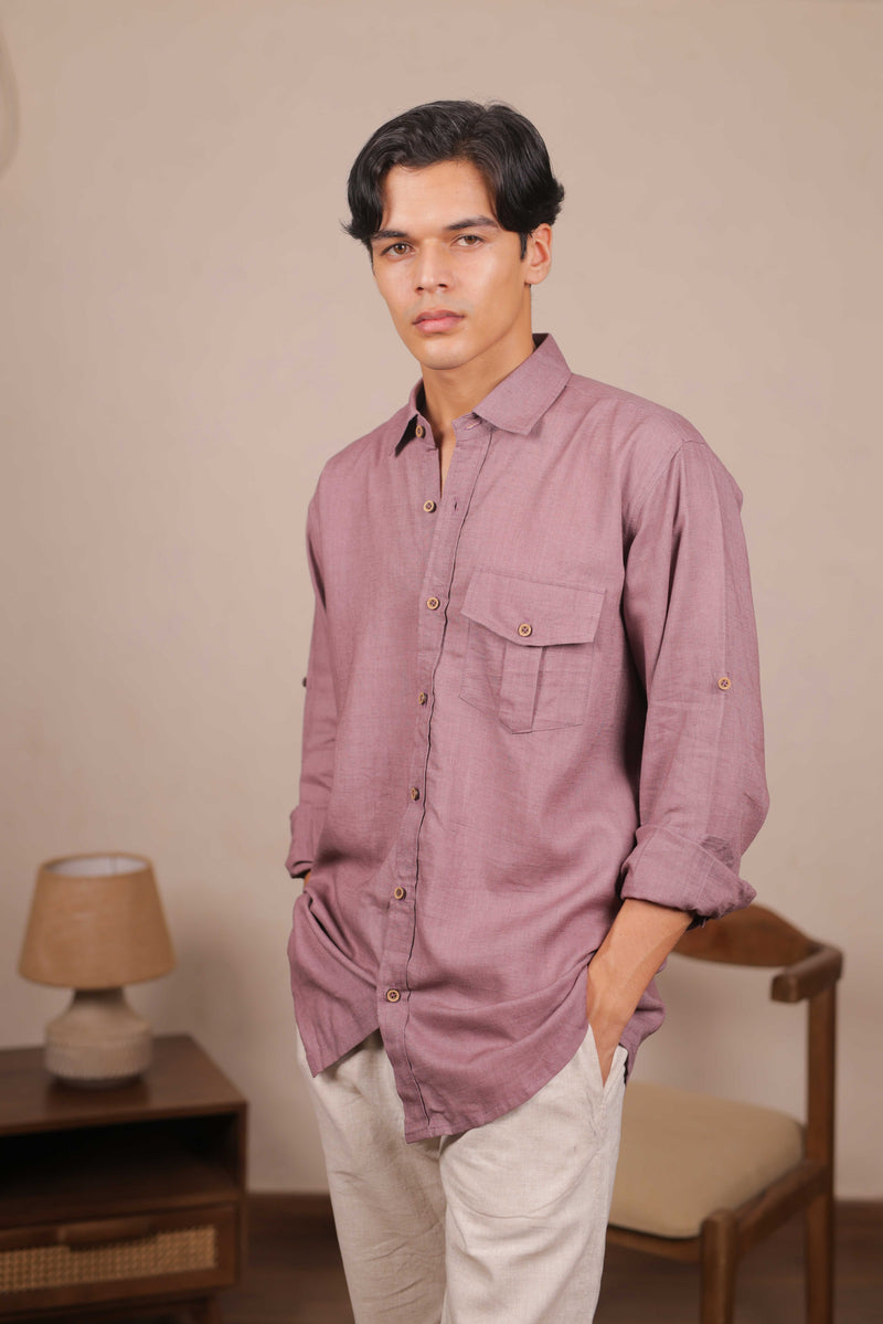 Twilight Thread, Purple Handwoven Linen-Cotton Shirt for Men