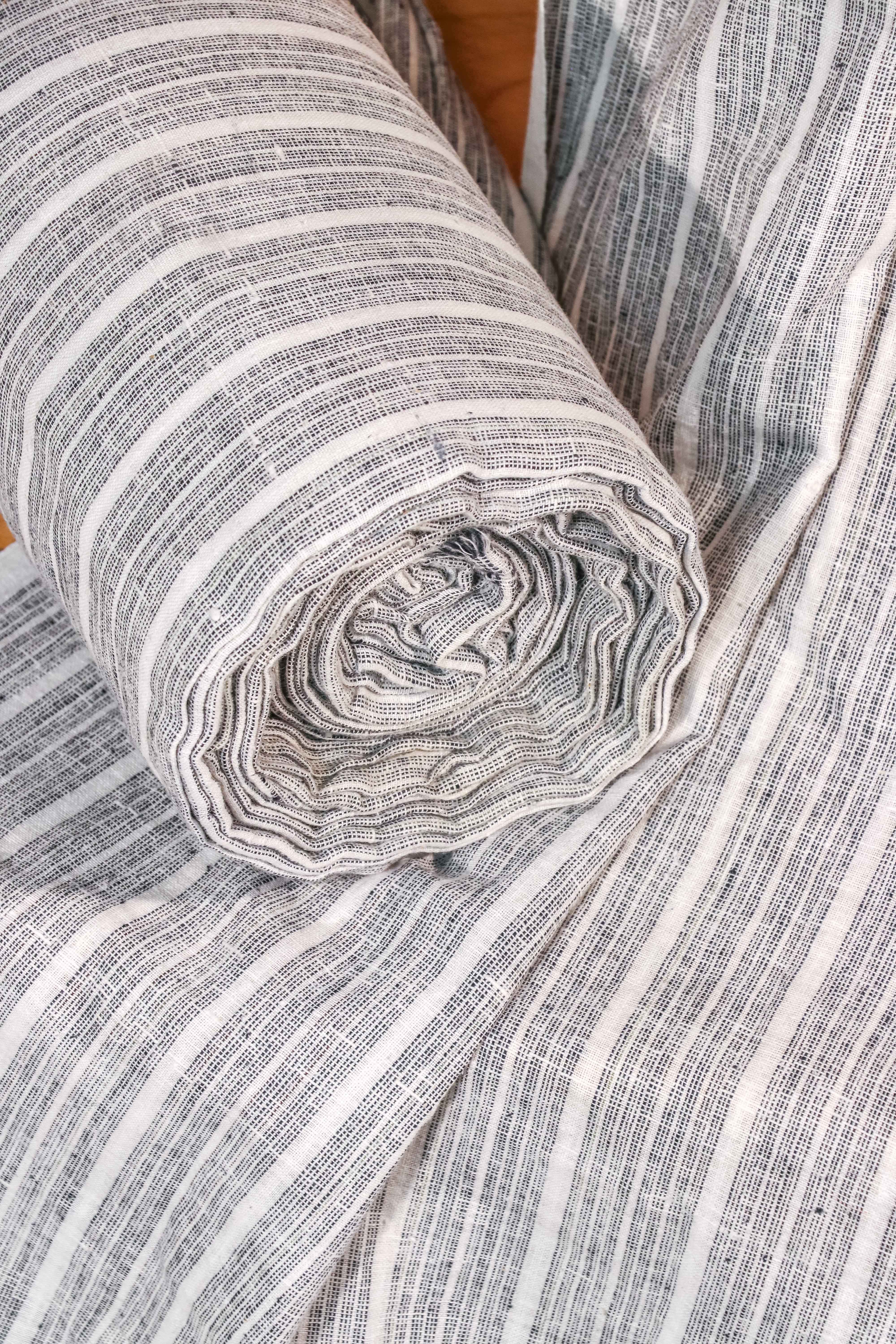 Handwoven Khadi Cotton – Black & White Running Stripes