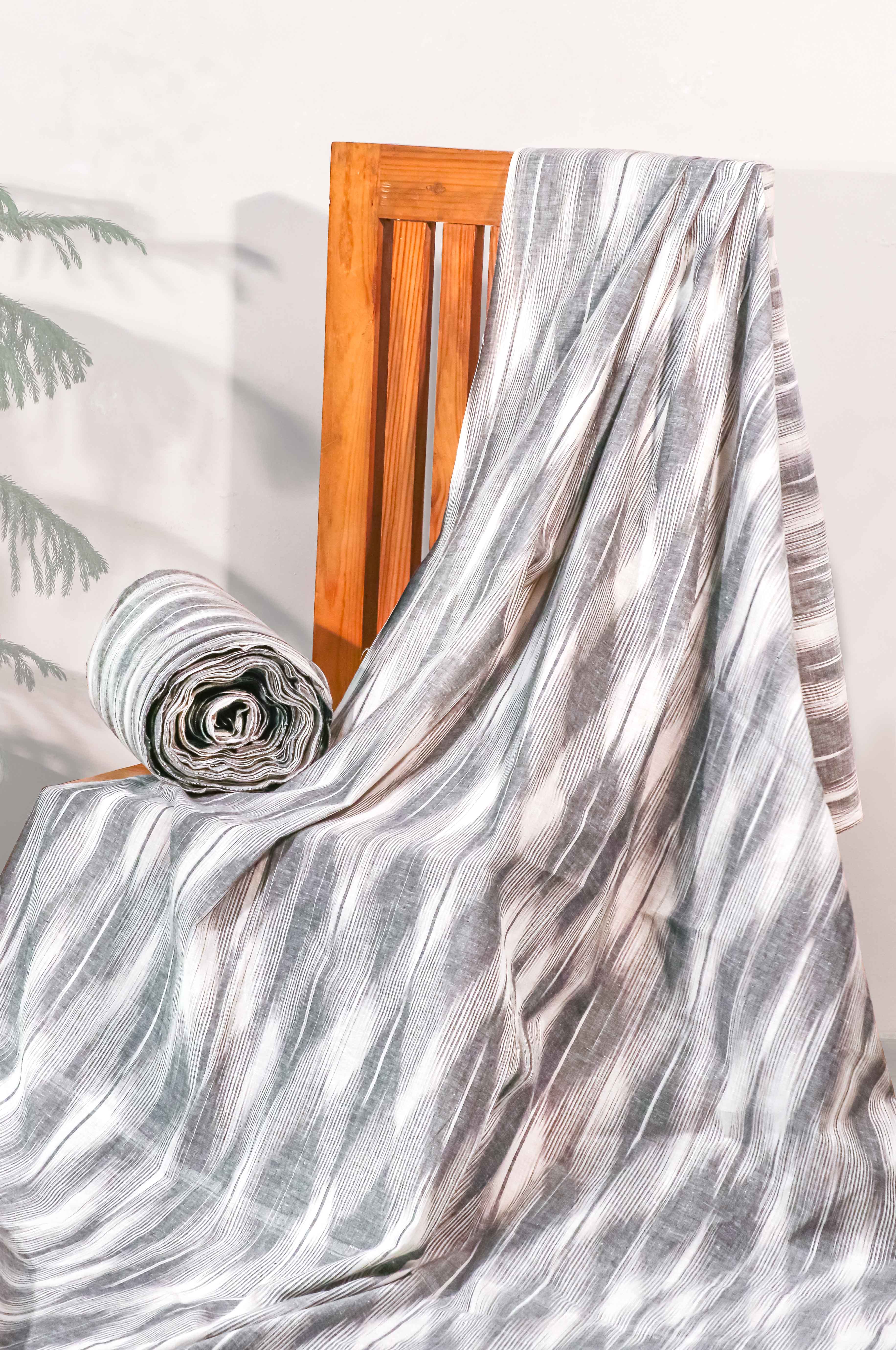 Luxury Handwoven Grey Ikat Khadi Cotton Fabric