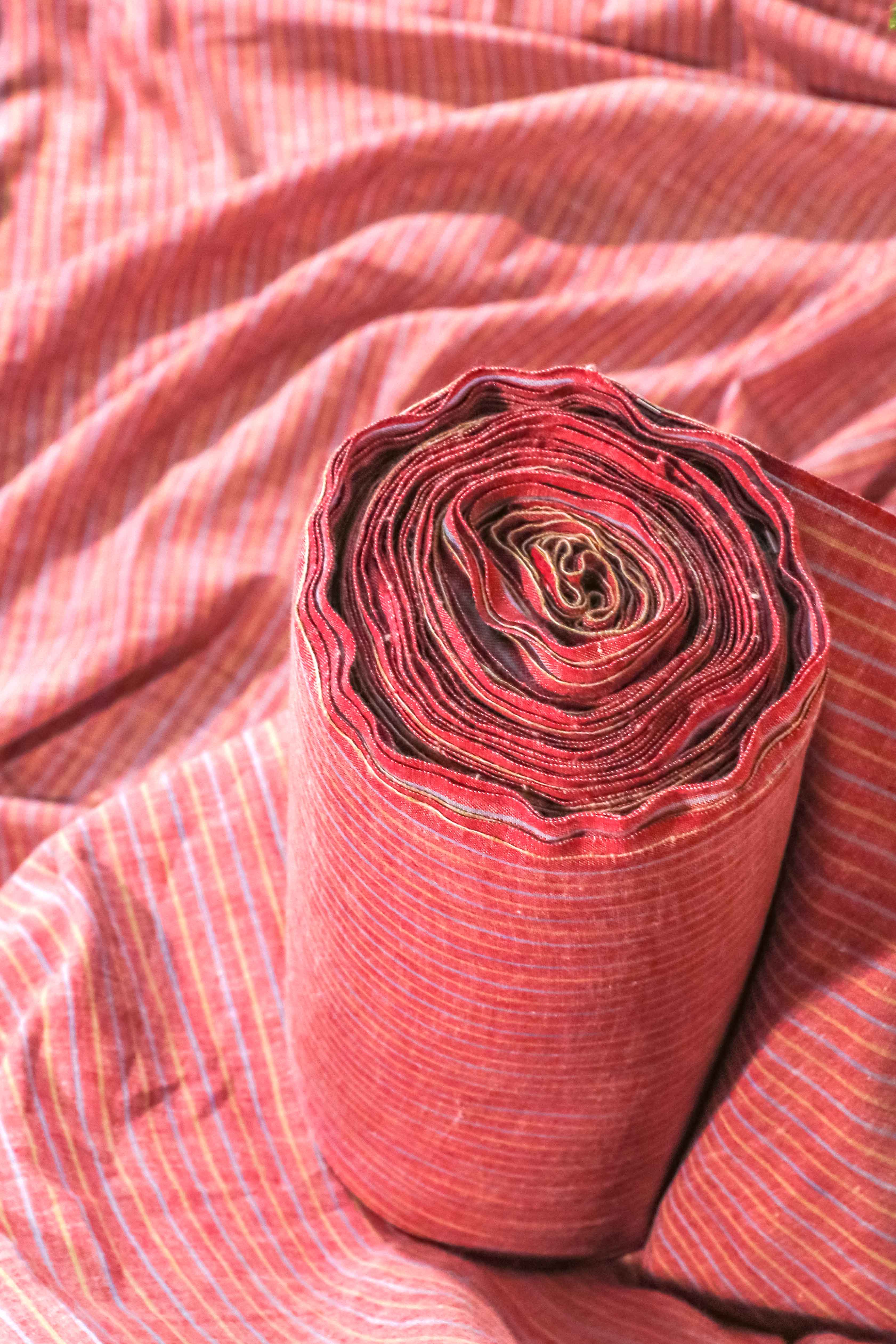 Handwoven Khadi Cotton – Red Dual-Striped Elegance